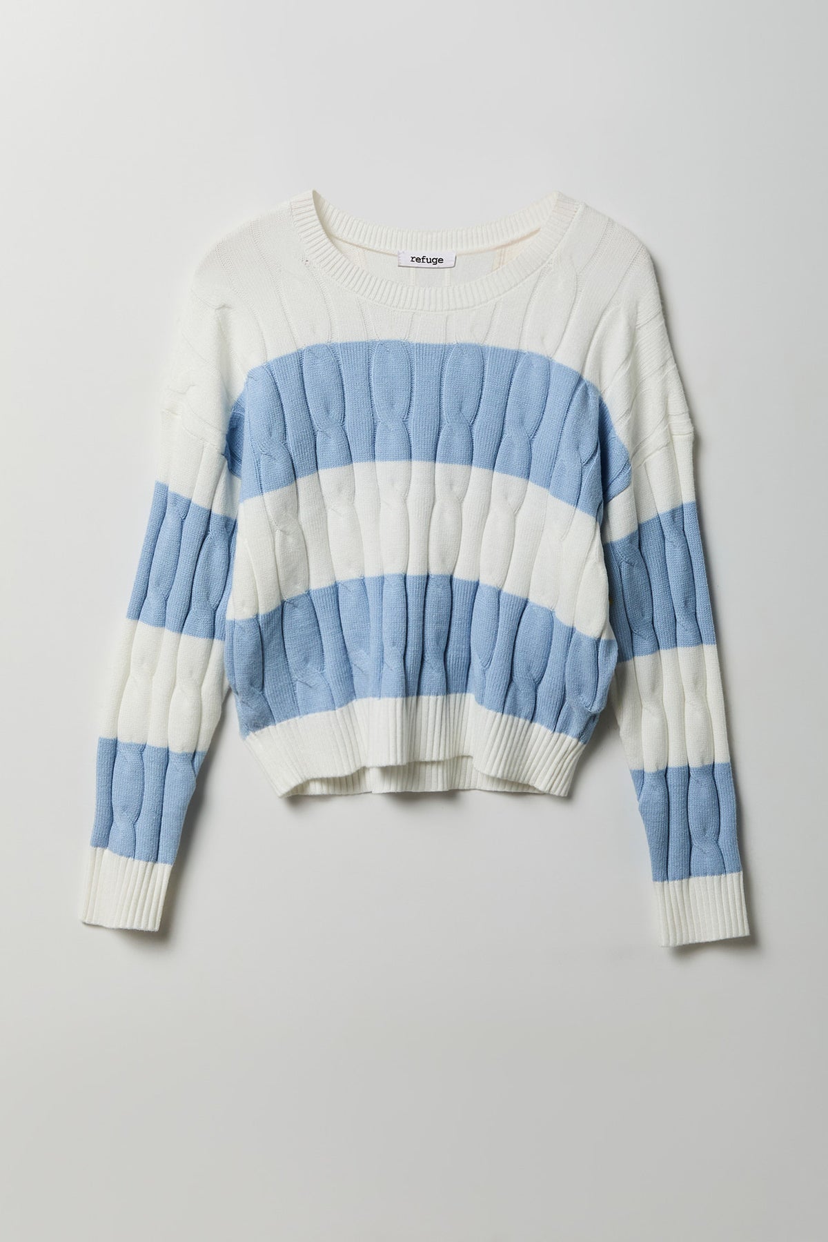 Cable Knit Striped Sweater - Light Blue