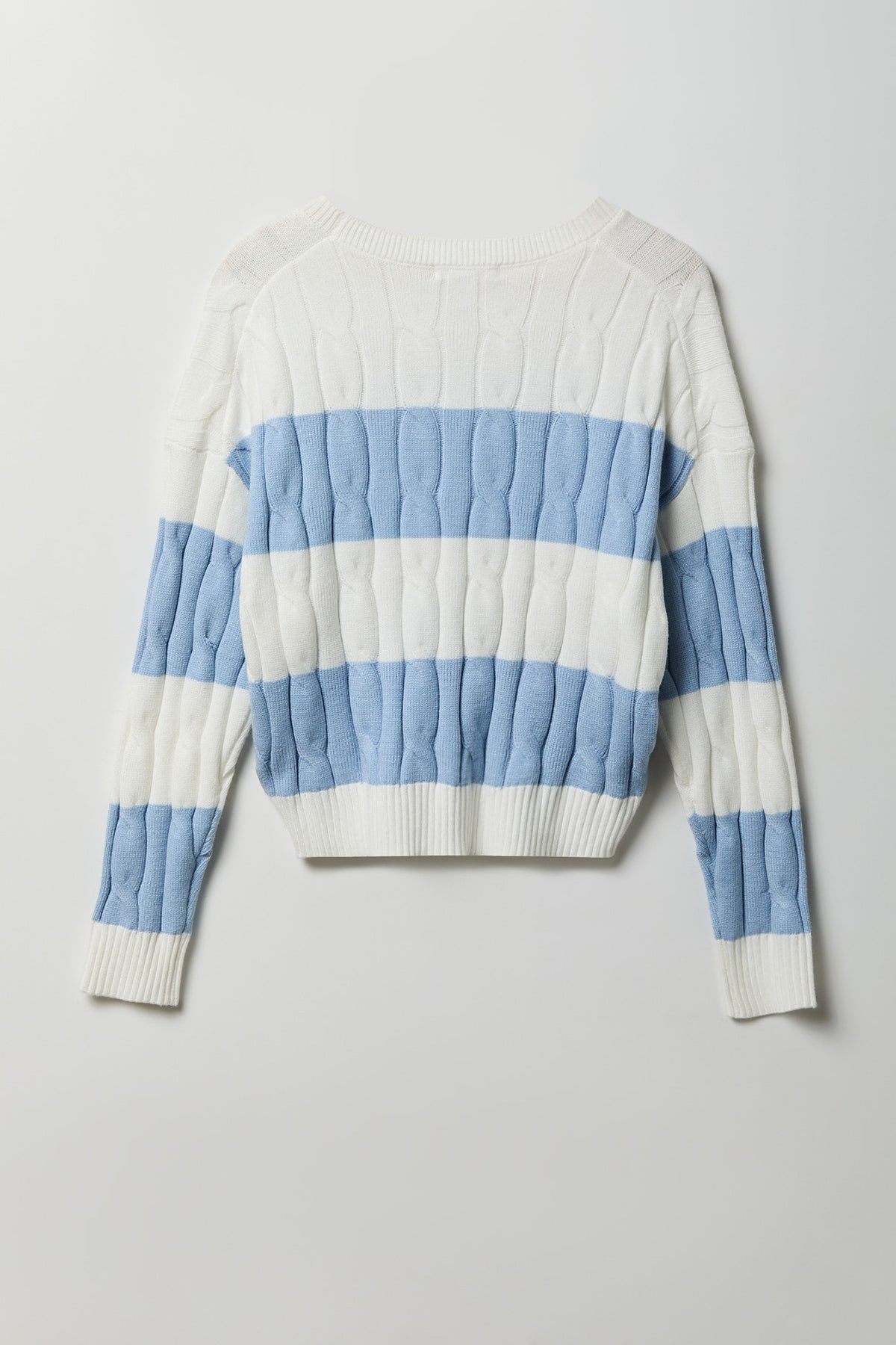 Alt View 2. Cable Knit Striped Sweater - Light Blue