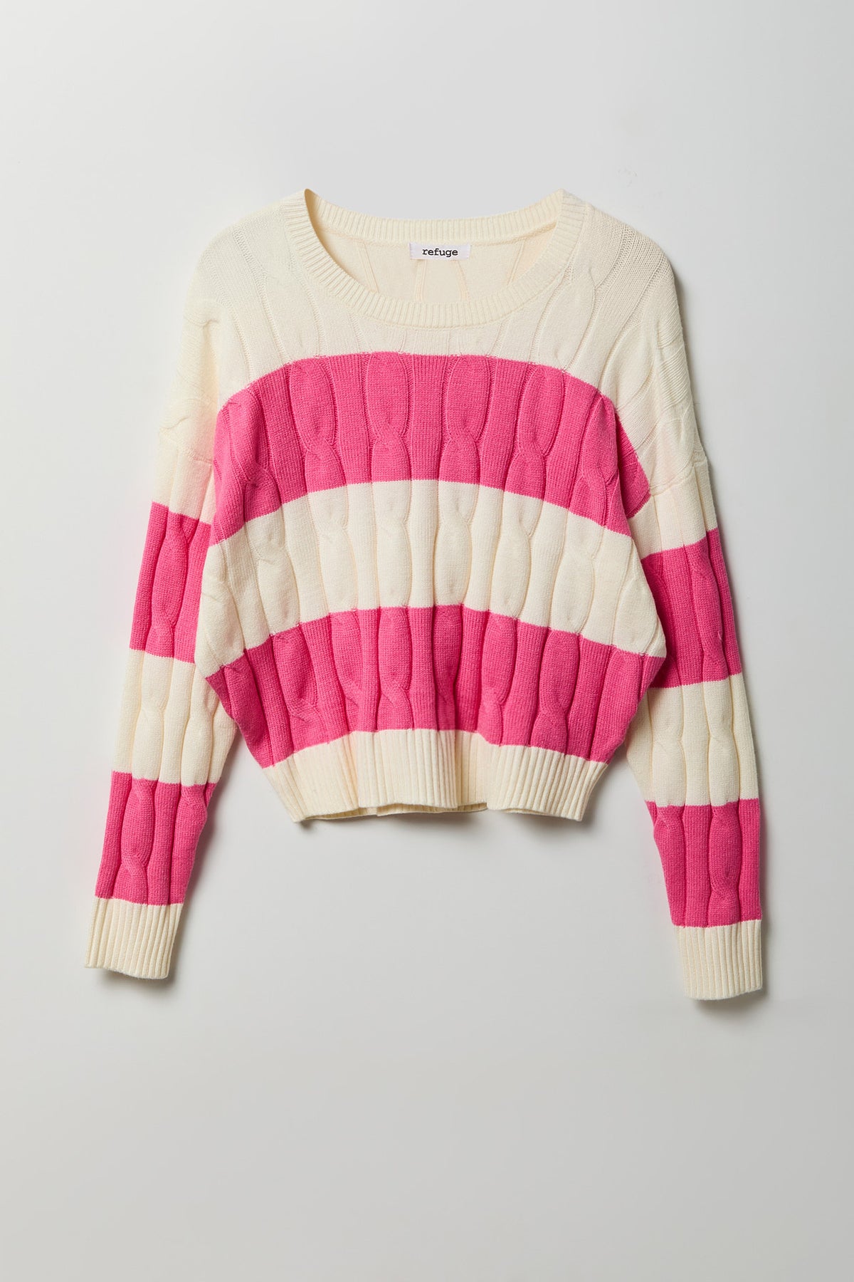 Cable Knit Striped Sweater - Pink