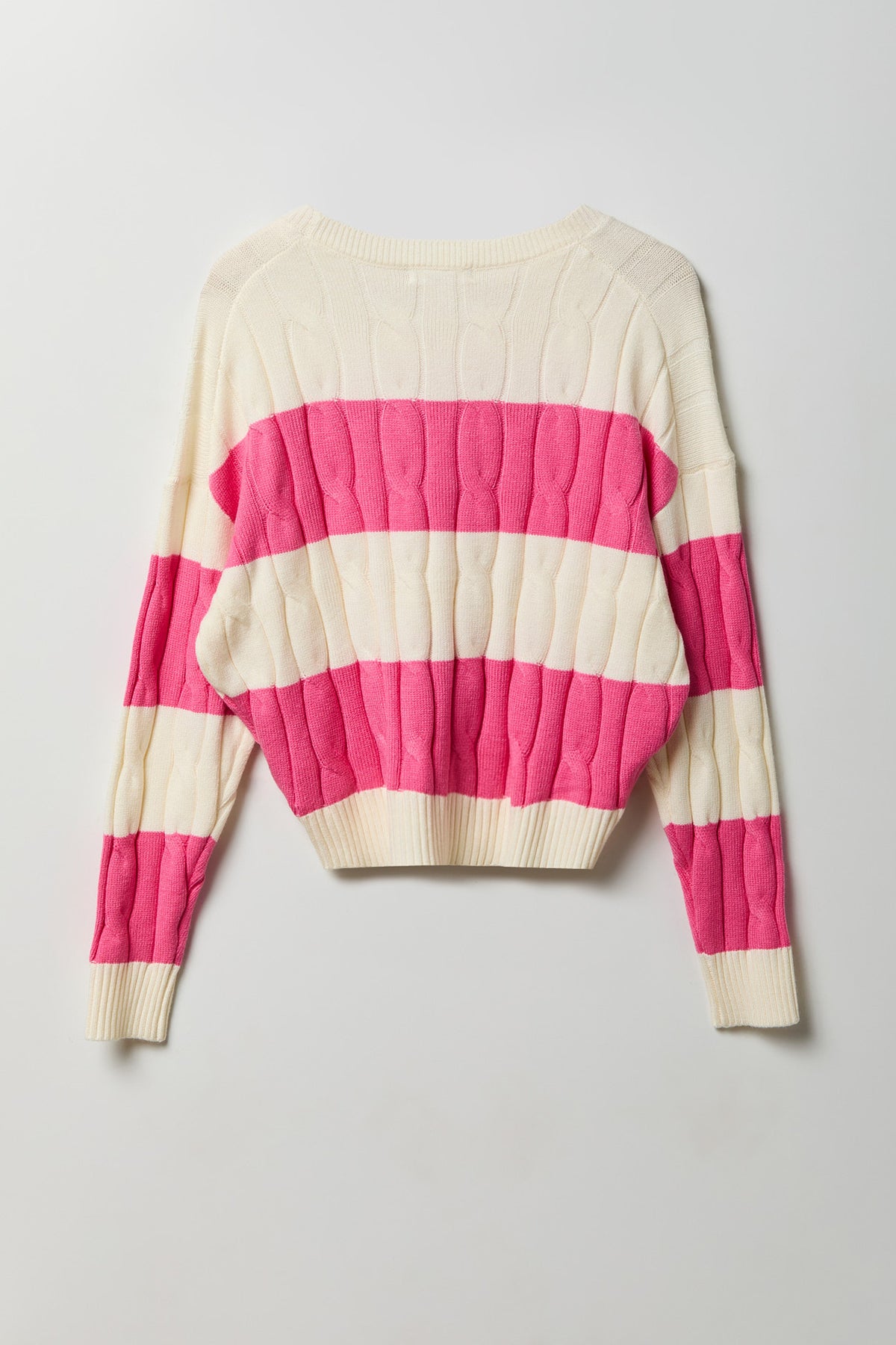 Alt View 2. Cable Knit Striped Sweater - Pink