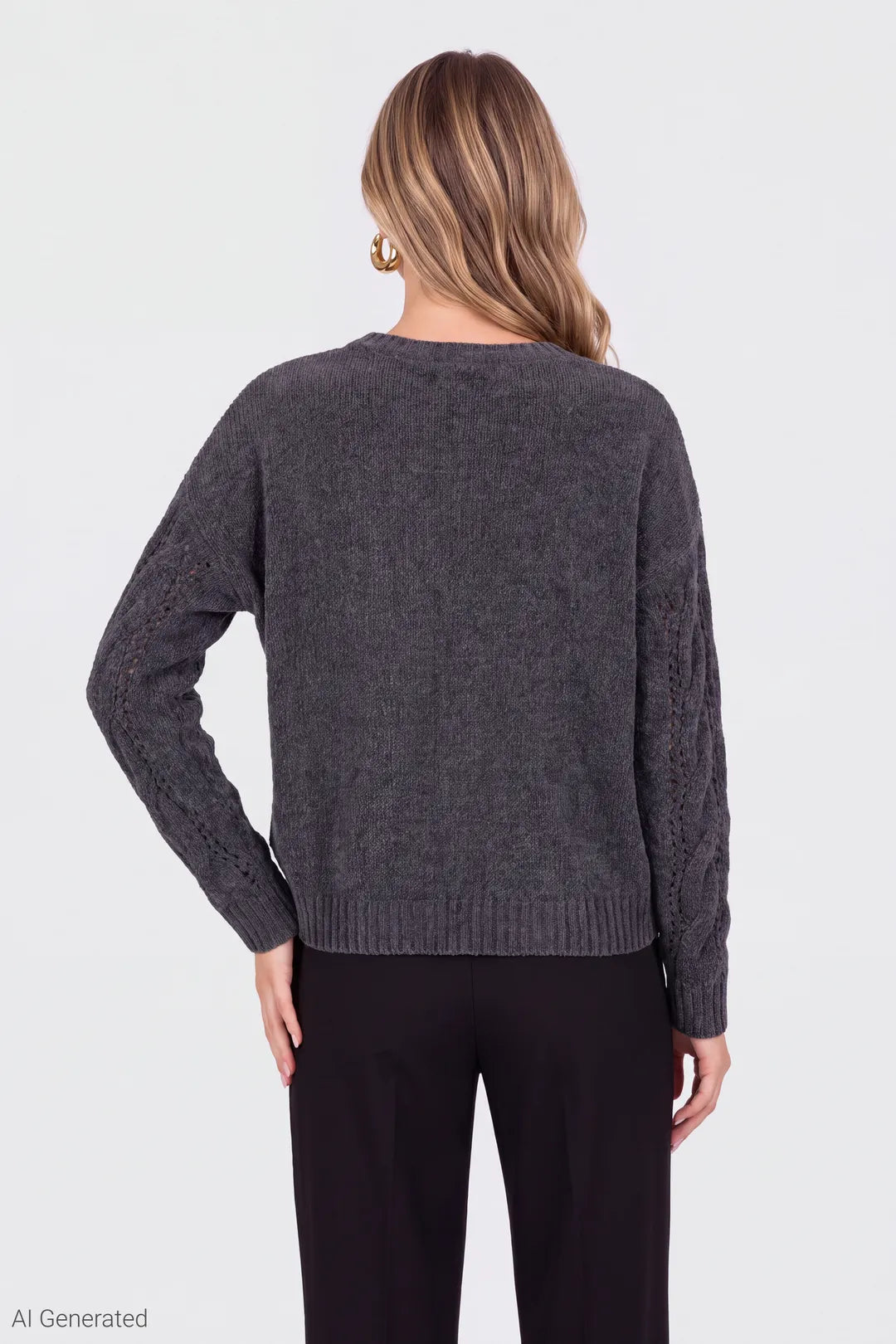Alt View 2. Mossy Cable Knit Sweater - Charcoal