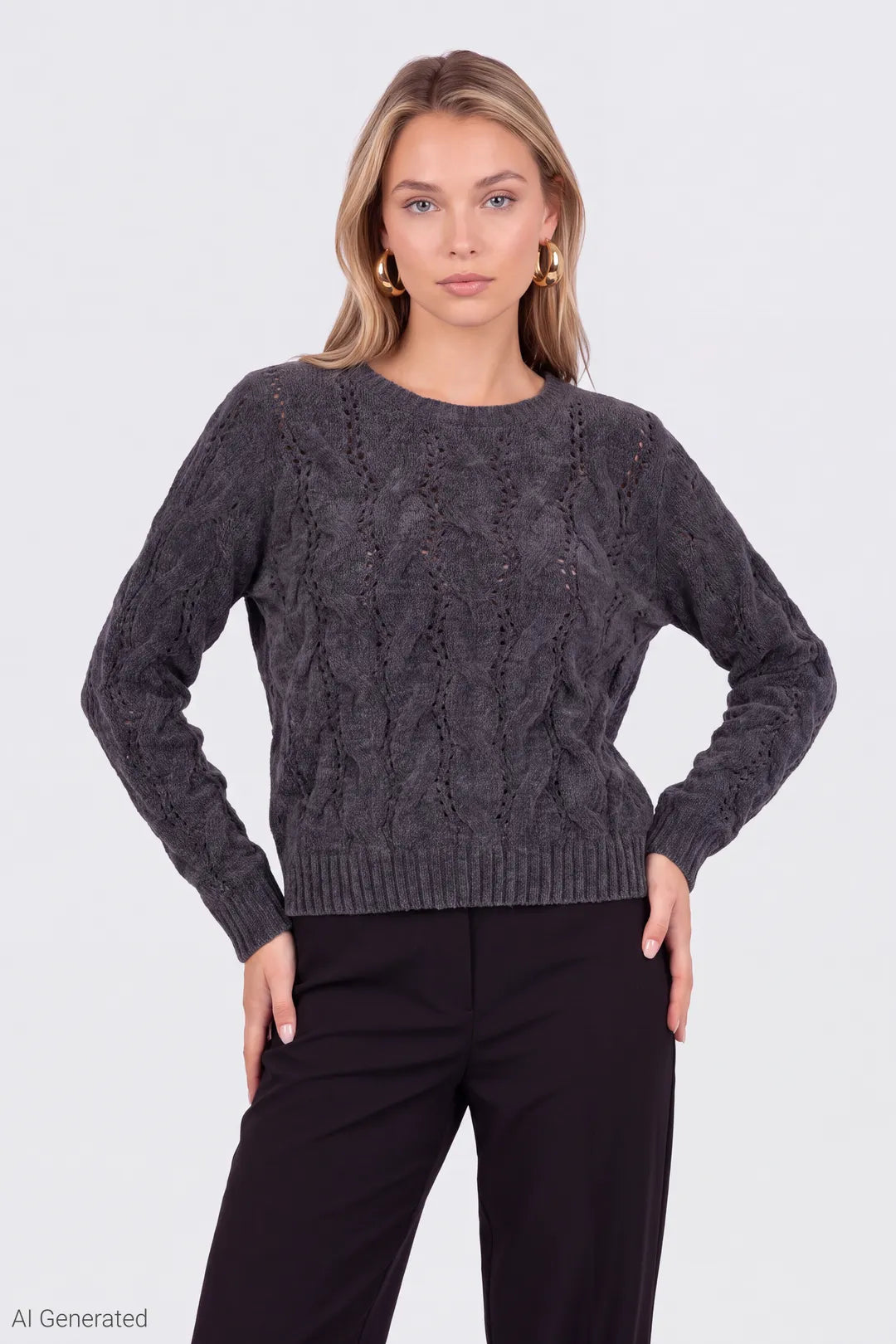 Mossy Cable Knit Sweater - Charcoal