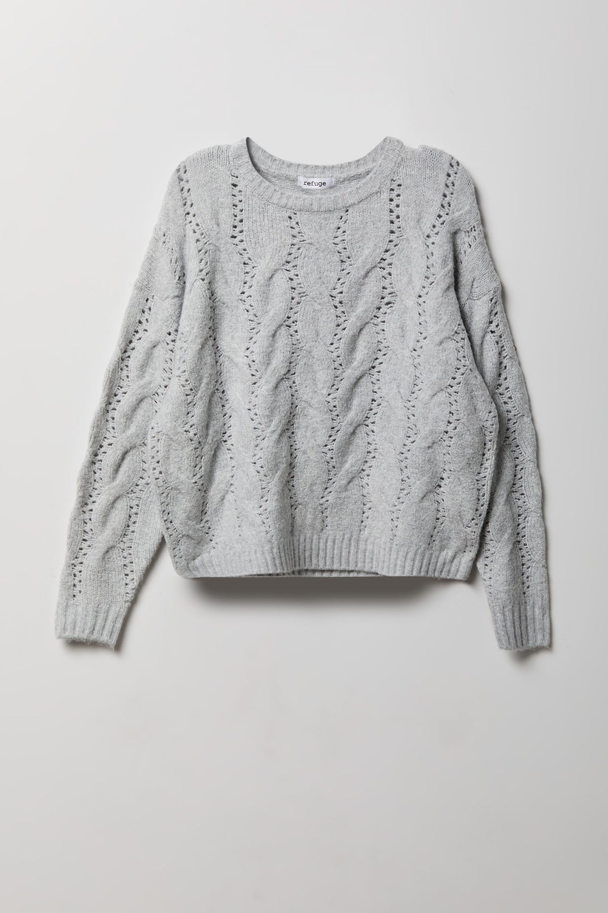 Mossy Cable Knit Sweater - Heather Grey