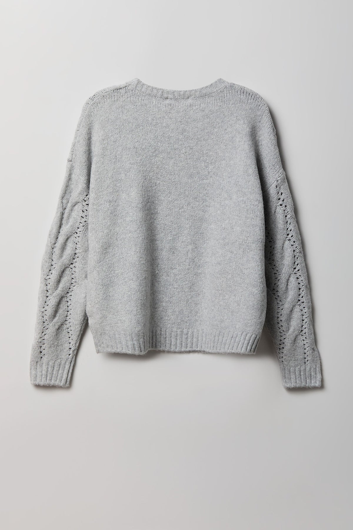 Alt View 2. Mossy Cable Knit Sweater - Heather Grey