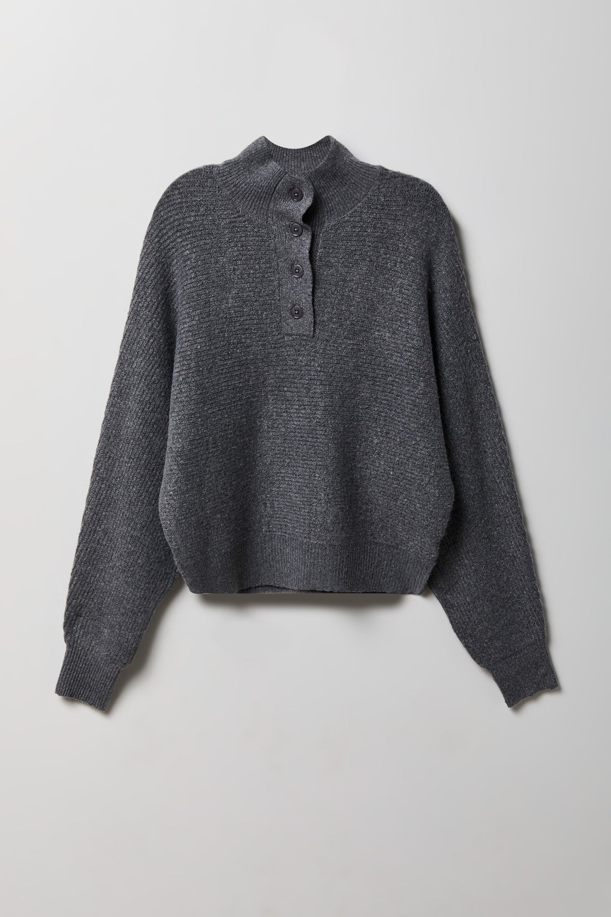 Mossy Knit Polo Sweater - Charcoal