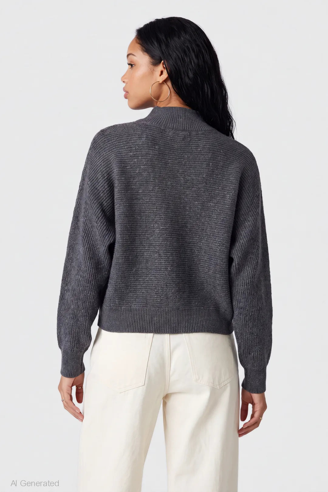 Alt View 2. Mossy Knit Polo Sweater - Charcoal
