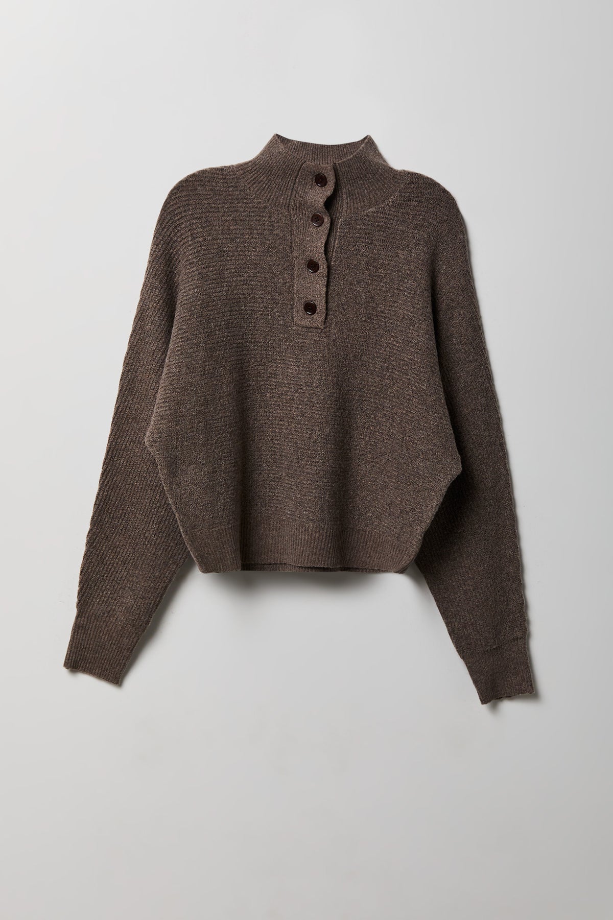 Mossy Knit Polo Sweater - Dark Brown