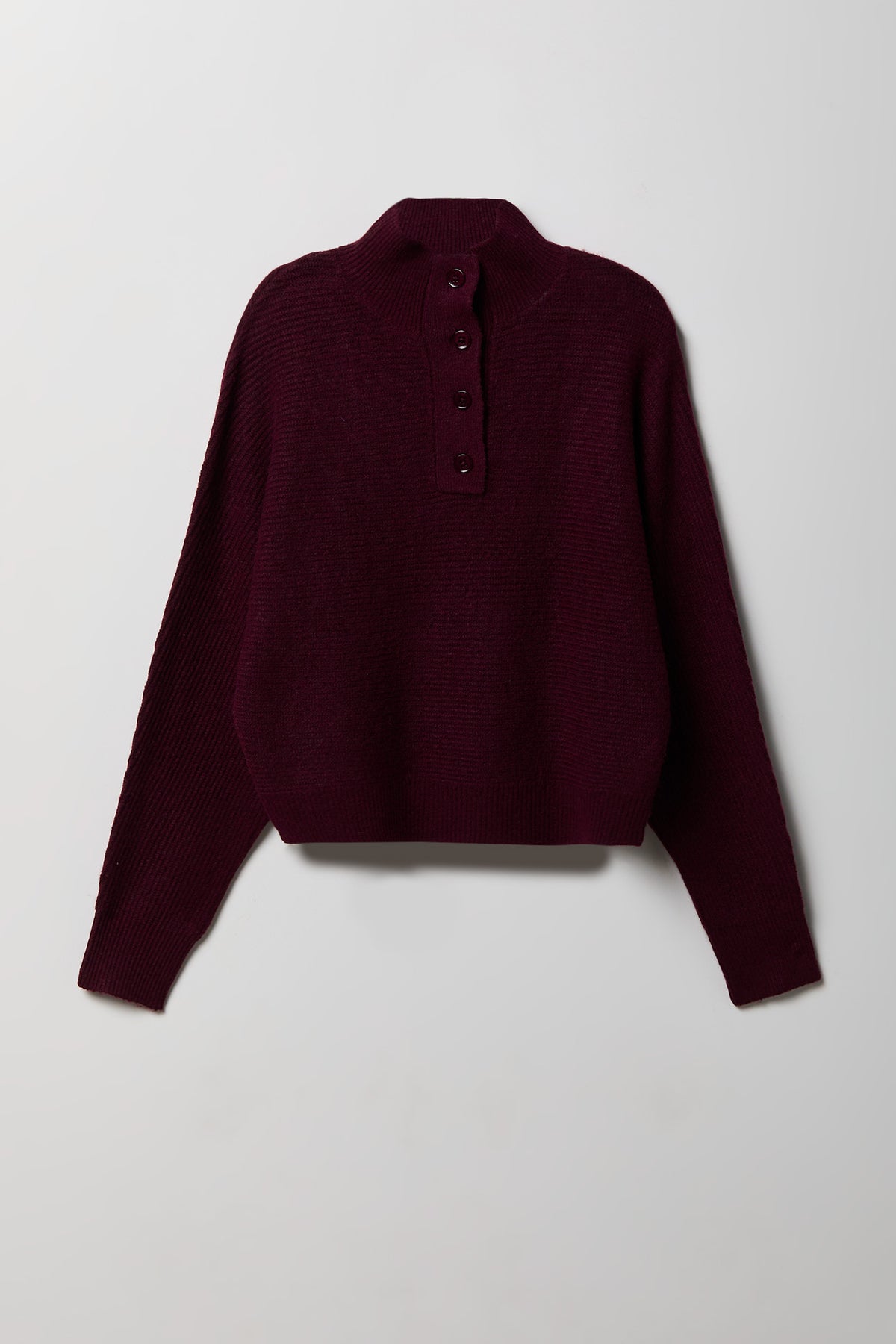 Mossy Knit Polo Sweater - Burgundy
