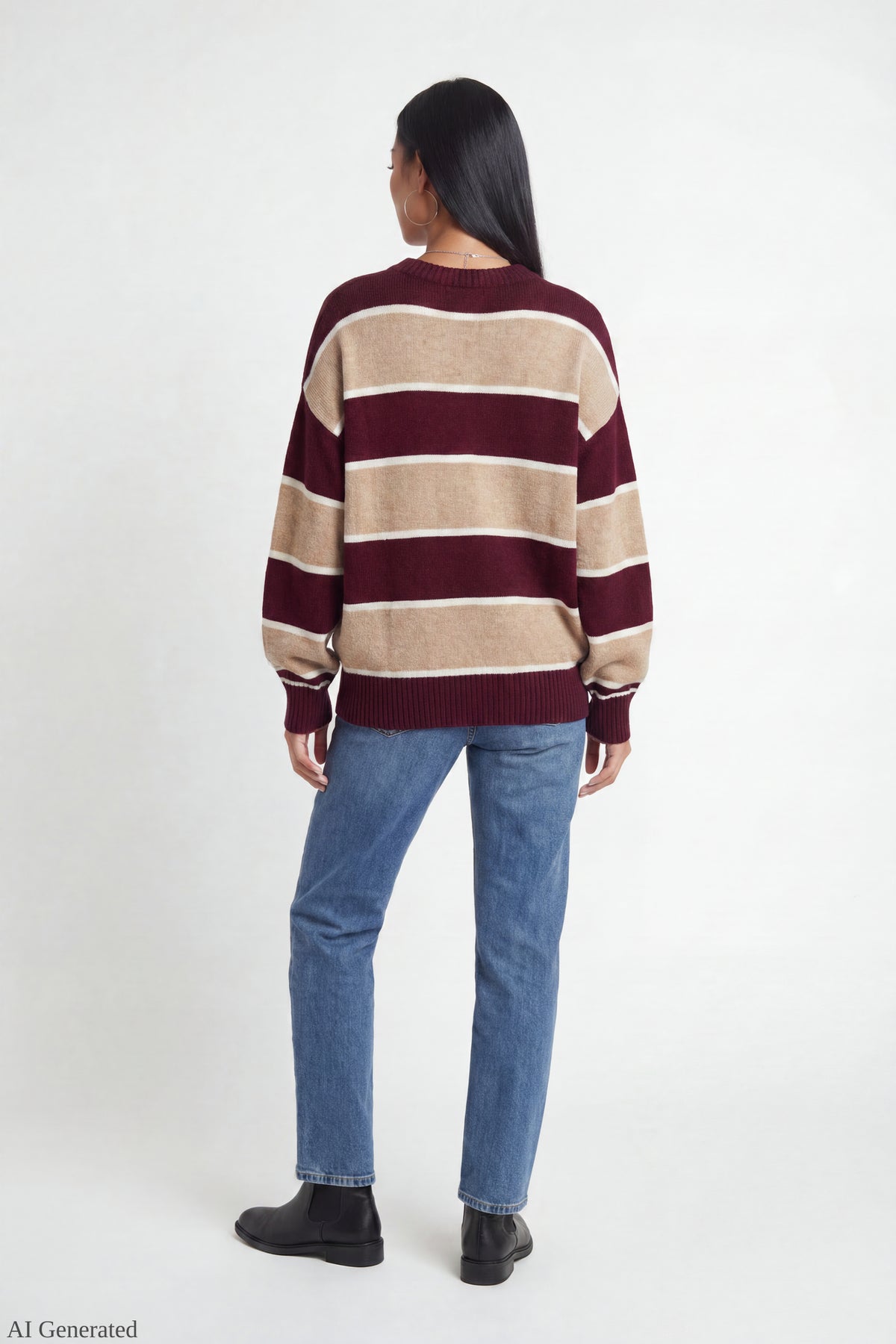 Alt View 3. Oversized Striped Sweater - Burgundy