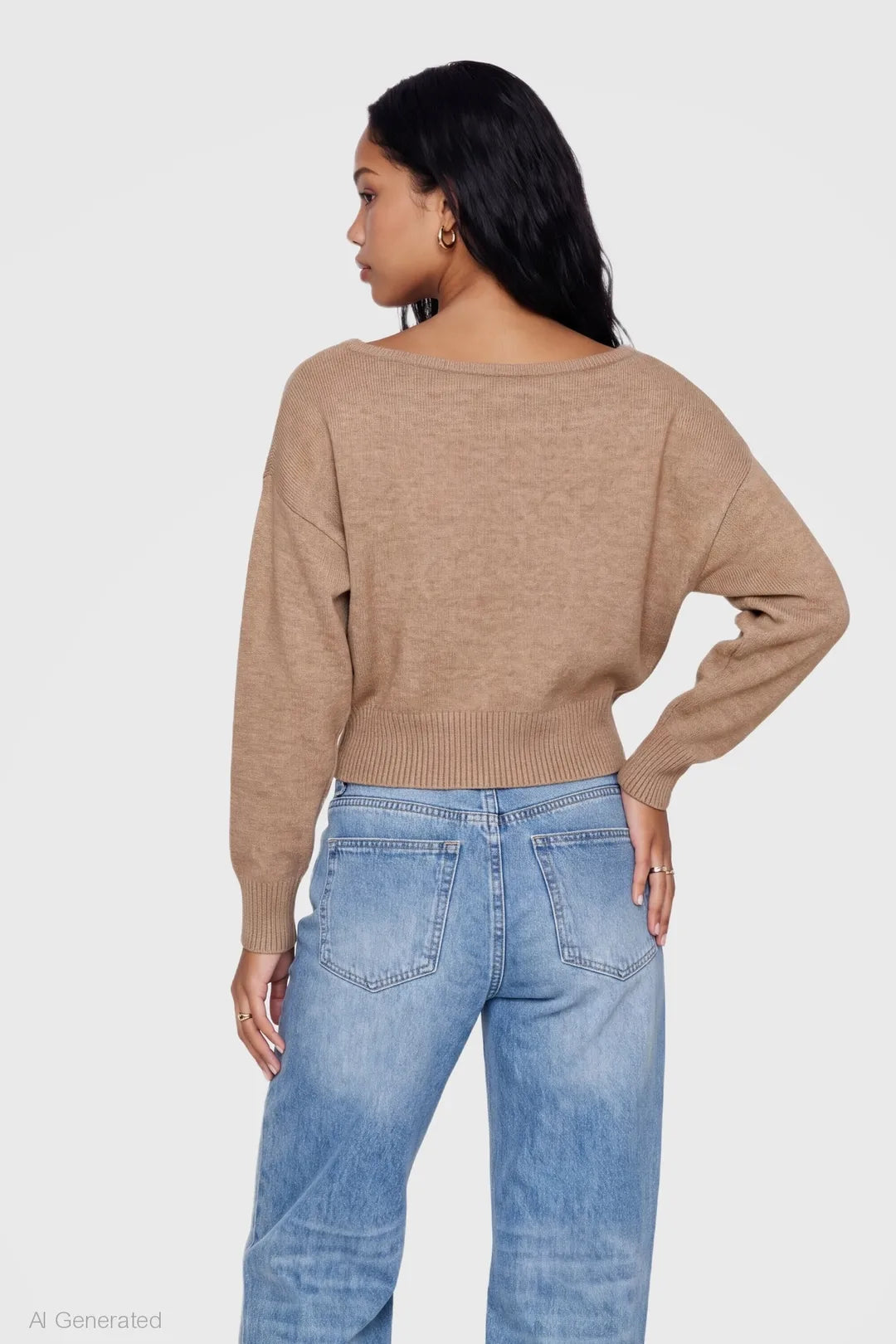 Alt View 2. Jacquard Knit Cinched Sweater - Oatmeal