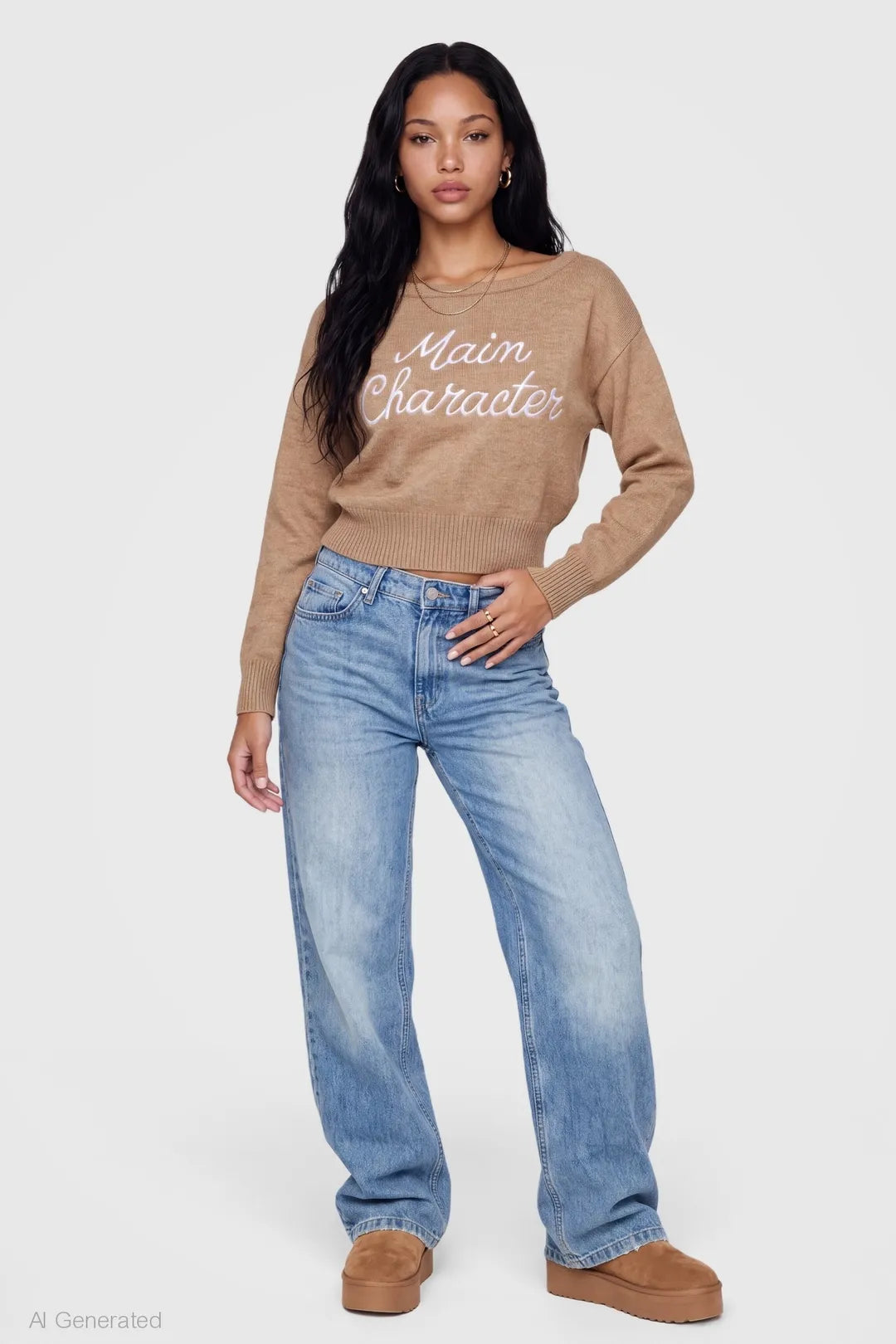 Alt View 3. Jacquard Knit Cinched Sweater - Oatmeal