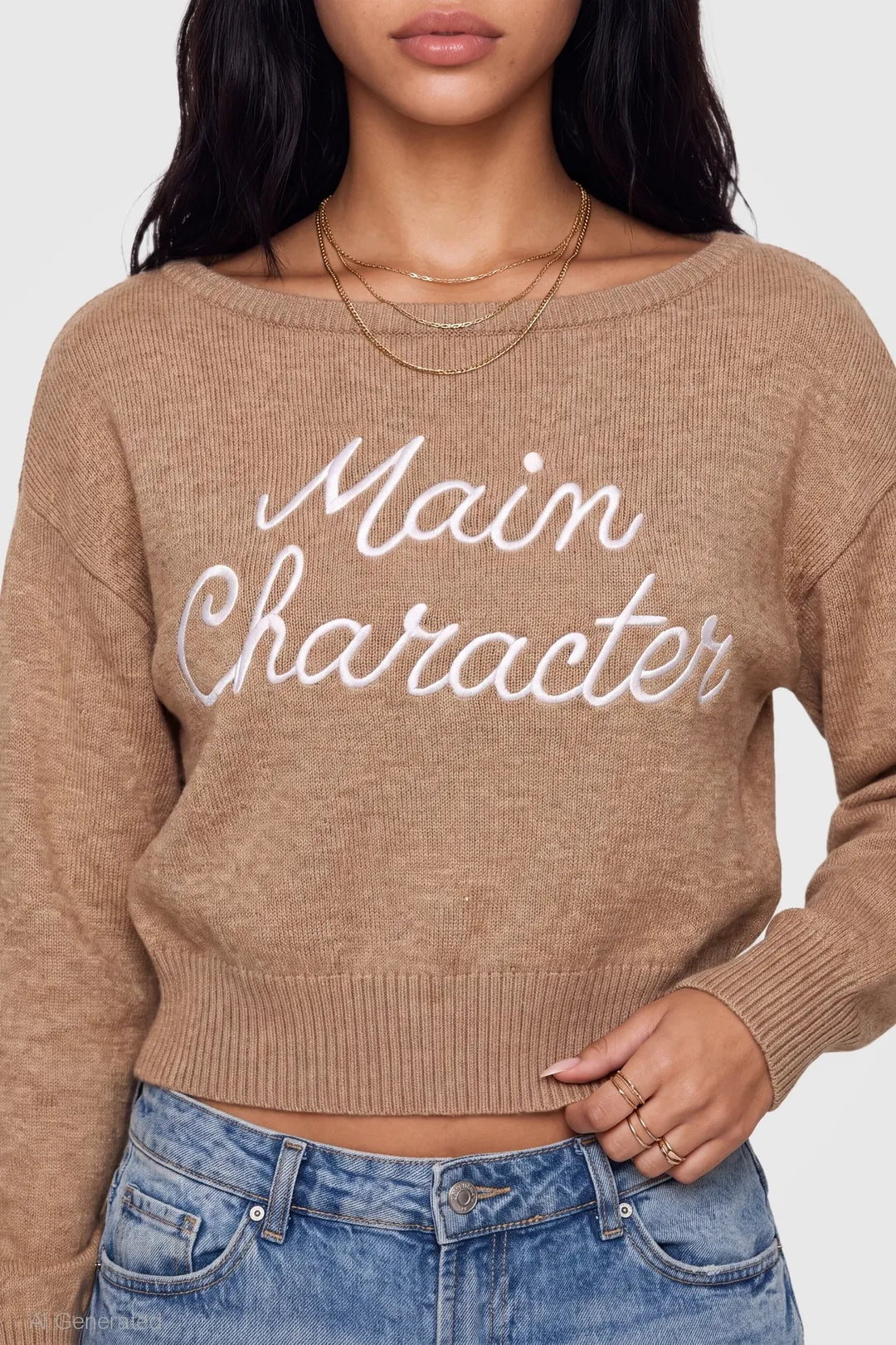 Alt View 4. Jacquard Knit Cinched Sweater - Oatmeal