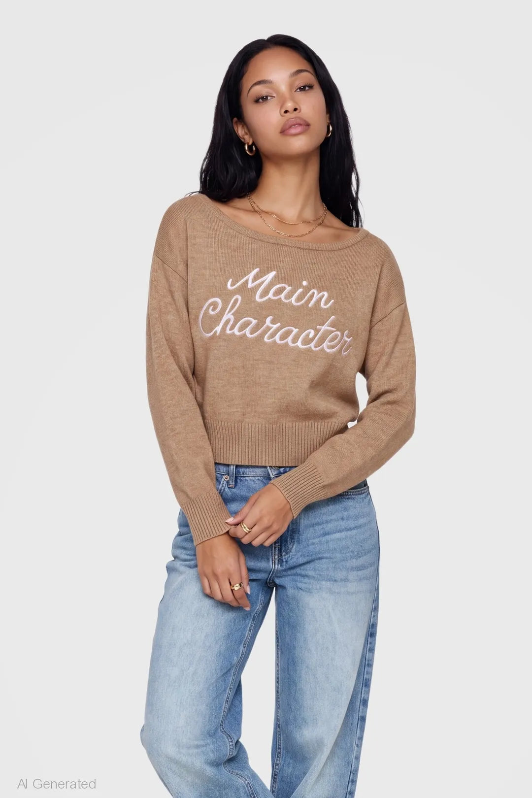Jacquard Knit Cinched Sweater - Oatmeal