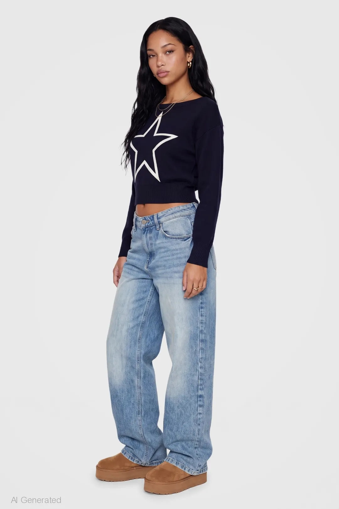 Alt View 3. Jacquard Knit Cinched Sweater - Navy