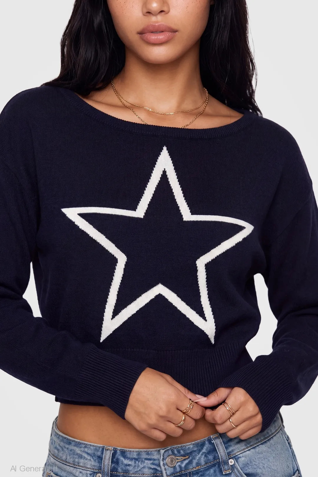Alt View 4. Jacquard Knit Cinched Sweater - Navy