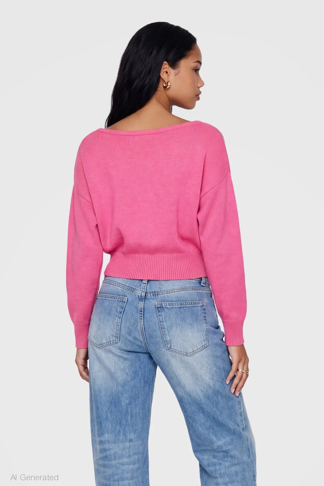 Alt View 2. Jacquard Knit Cinched Sweater - Pink