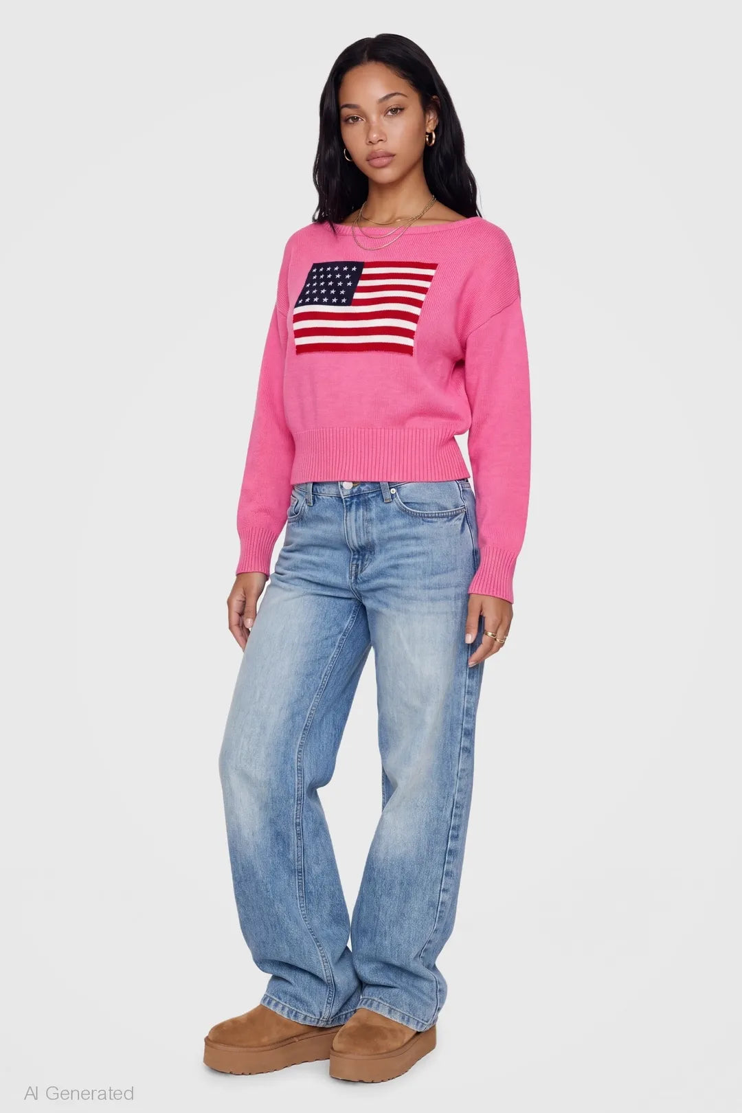 Alt View 3. Jacquard Knit Cinched Sweater - Pink