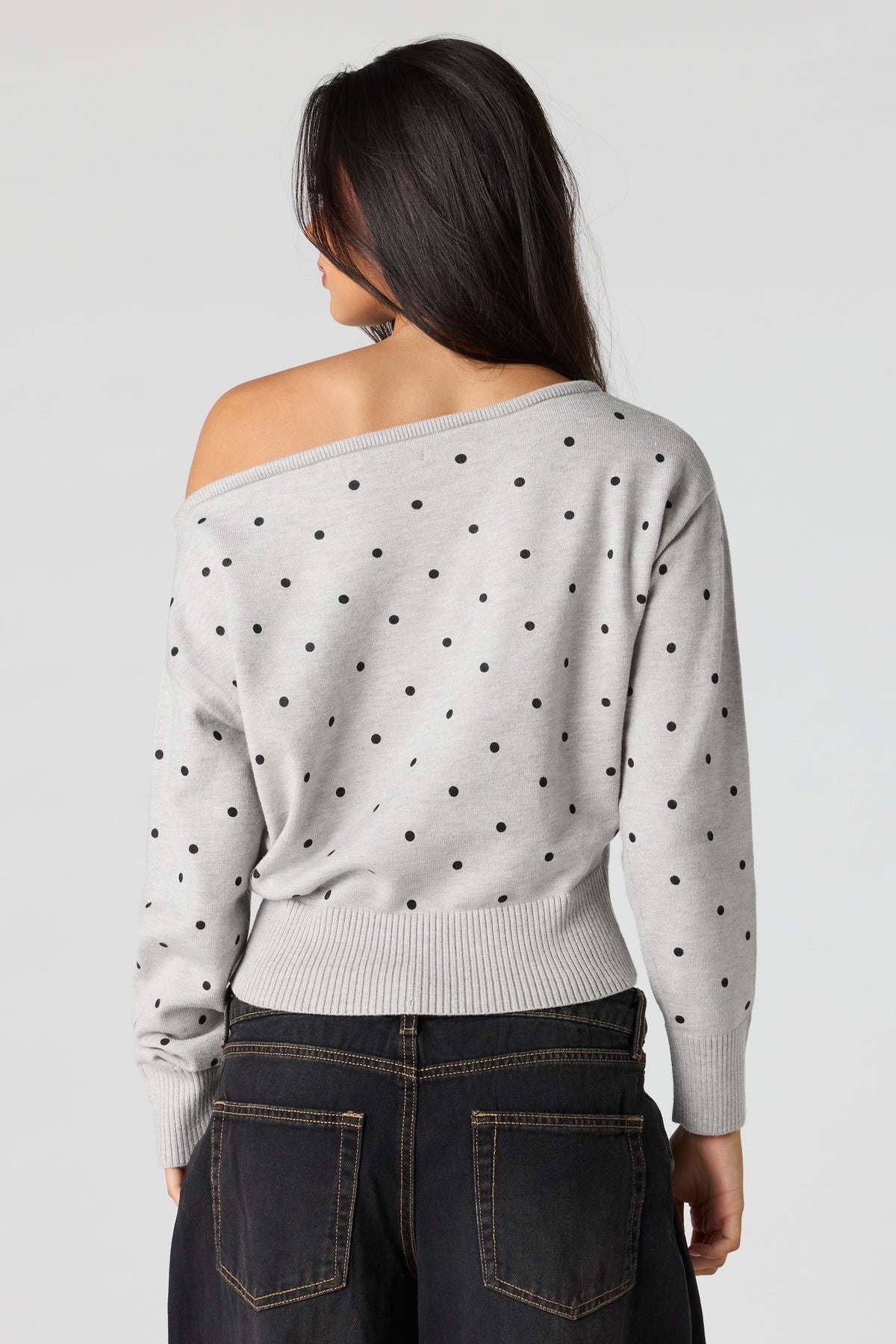 Alt View 2. Off Shoulder Sweater - Heather Grey