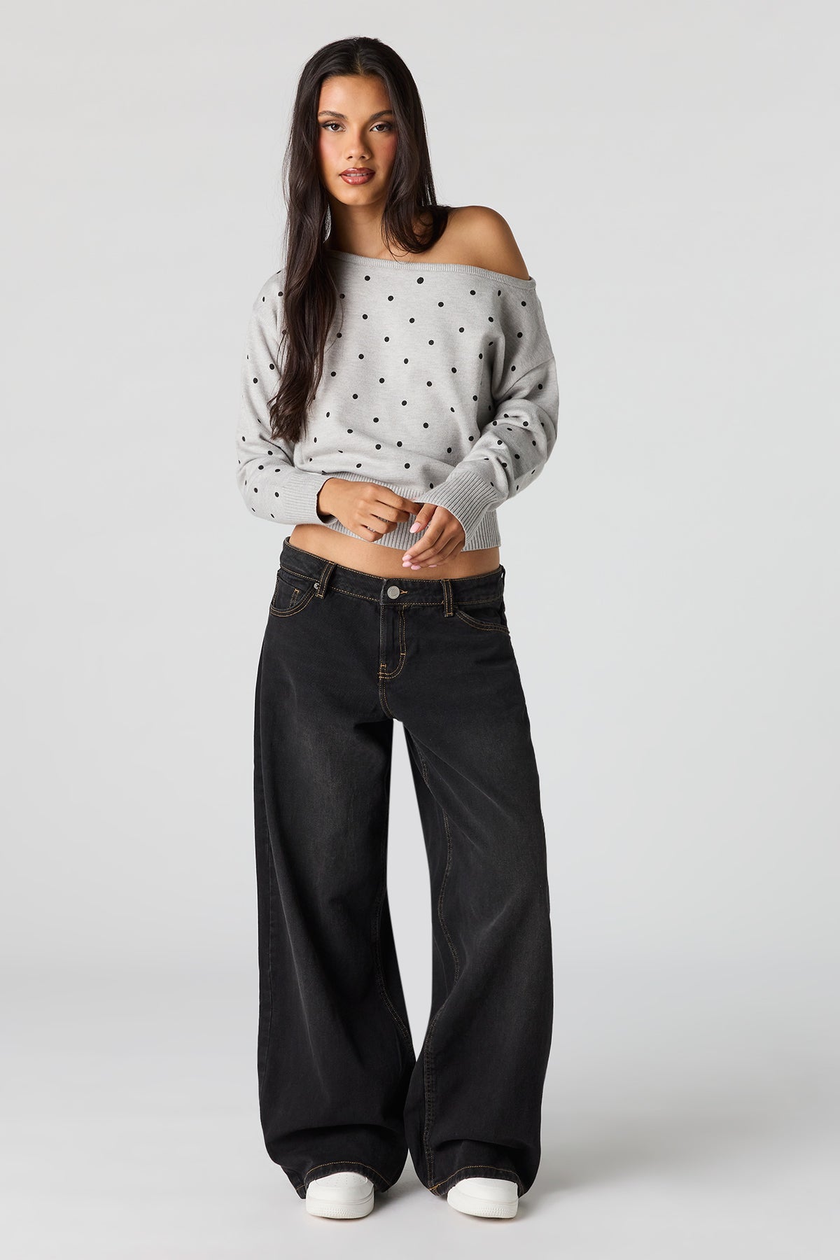 Alt View 3. Off Shoulder Sweater - Heather Grey