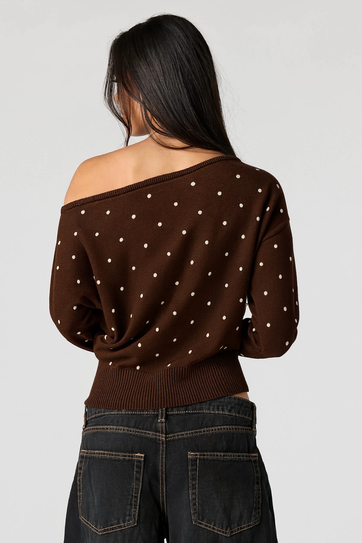Alt View 2. Off Shoulder Sweater - Brown