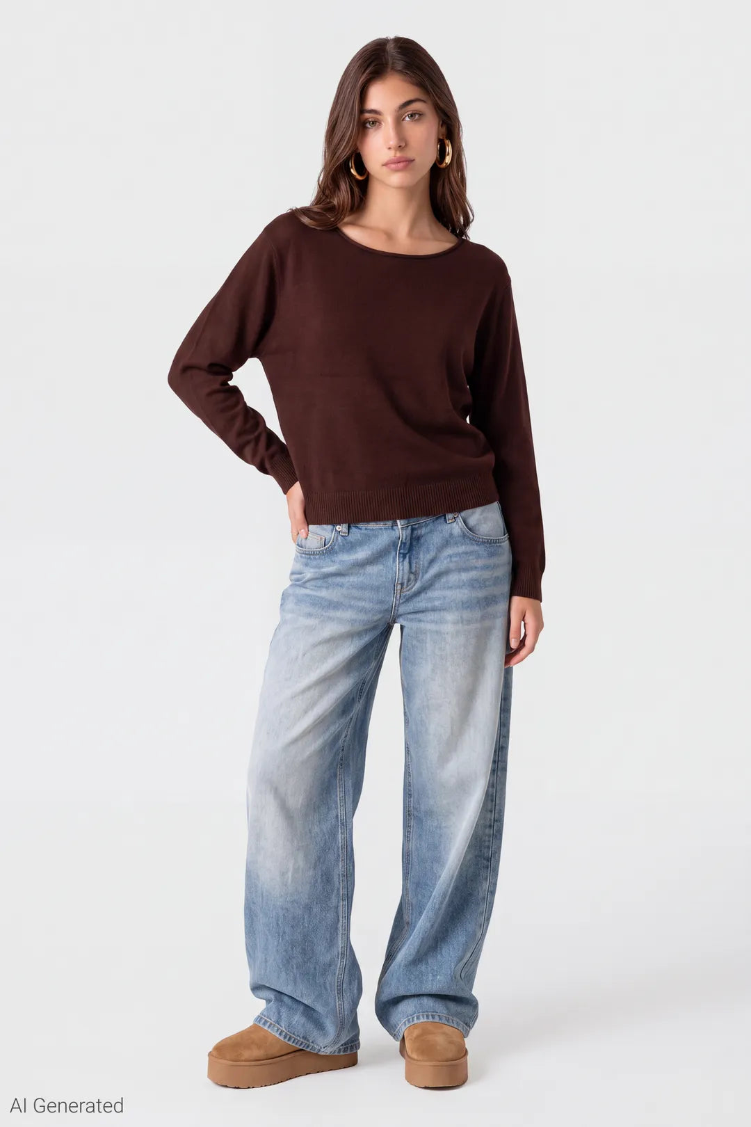 Alt View 3. Knit Sweater - Brown