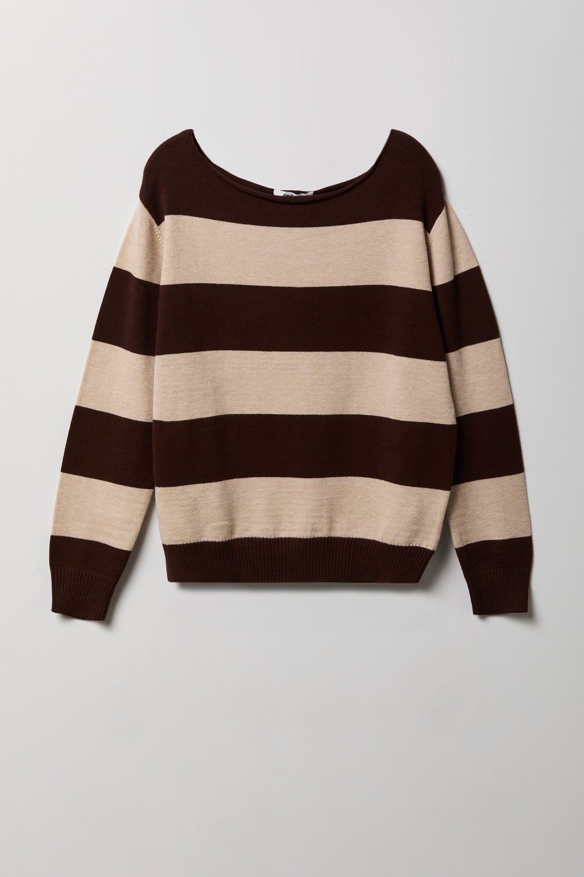 Striped Boatneck Sweater - Brown