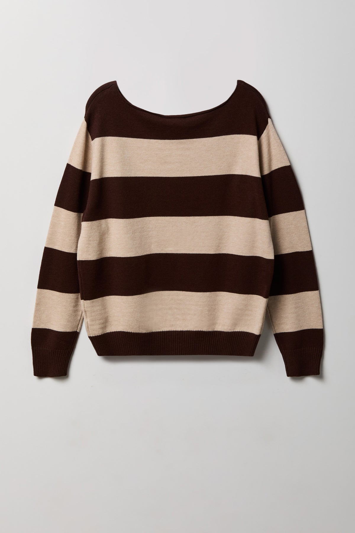 Alt View 2. Striped Boatneck Sweater - Brown