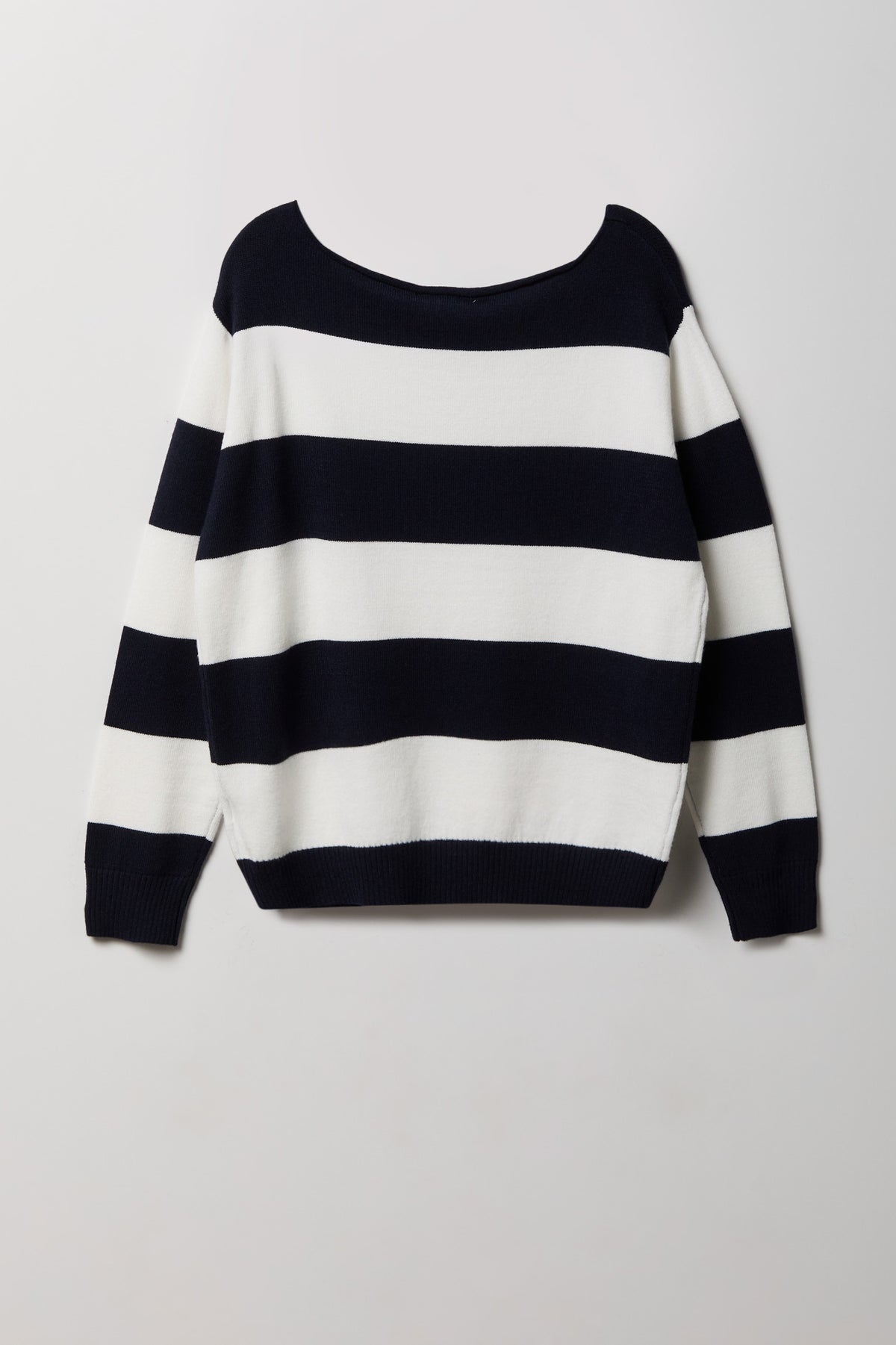 Alt View 2. Striped Boatneck Sweater - Navy