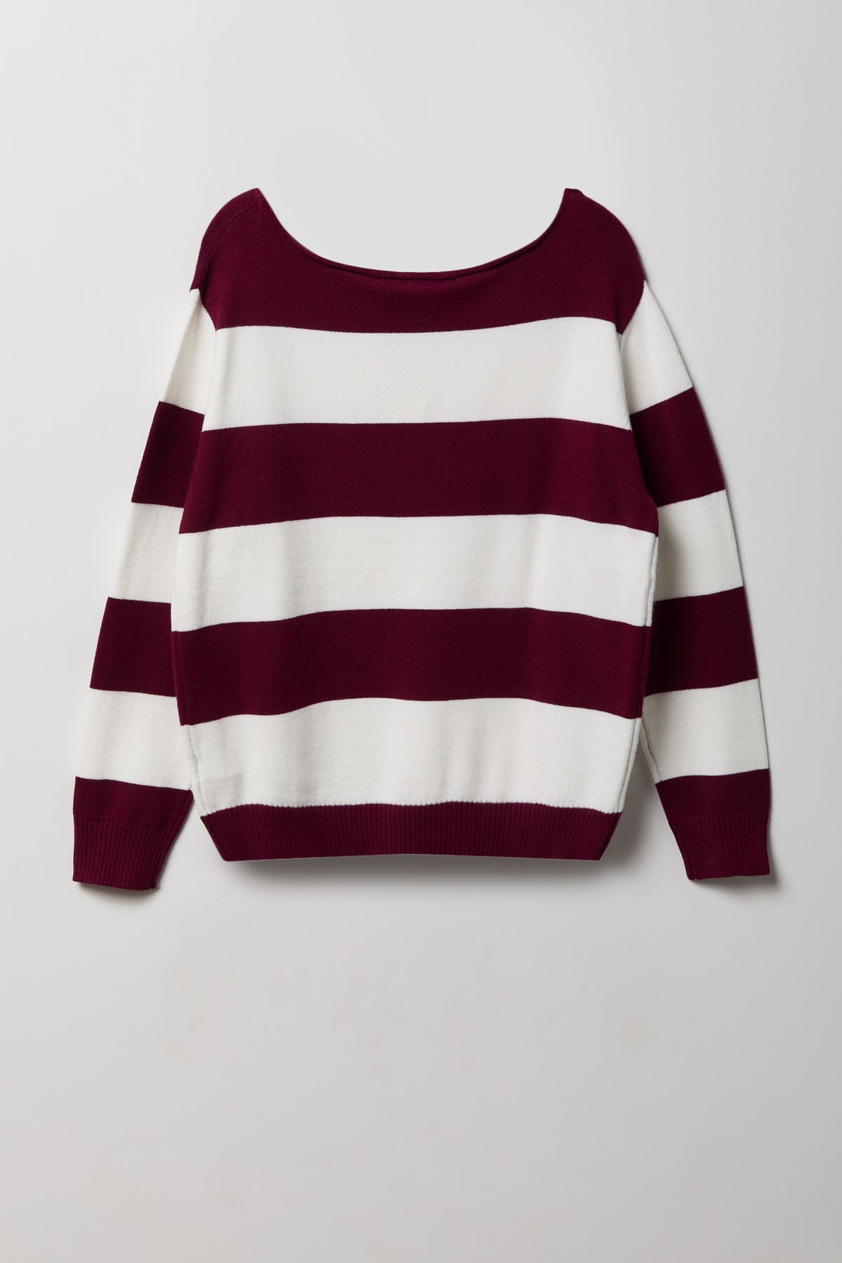 Alt View 2. Striped Boatneck Sweater - Burgundy