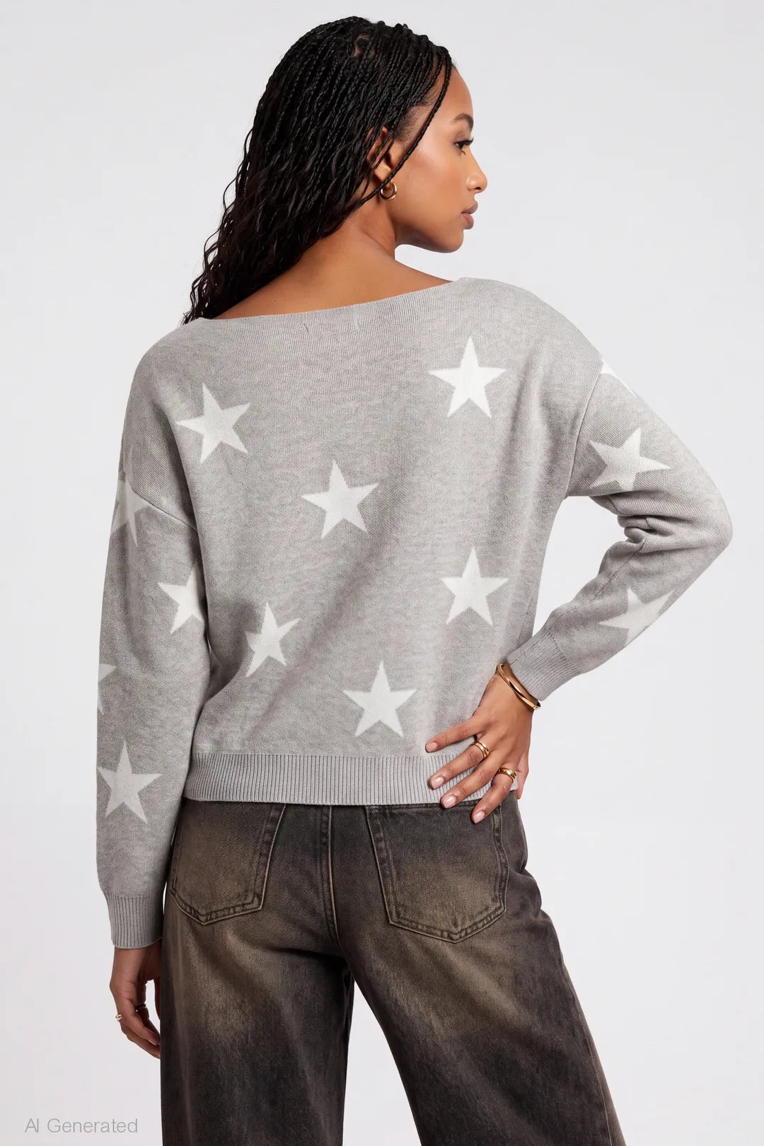 Alt View 2. Star Boatneck Sweater - Heather Grey