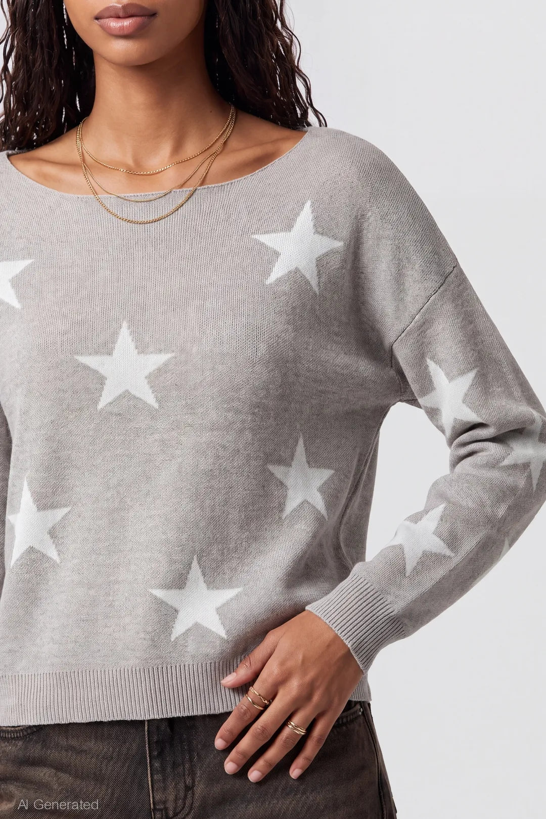 Alt View 4. Star Boatneck Sweater - Heather Grey