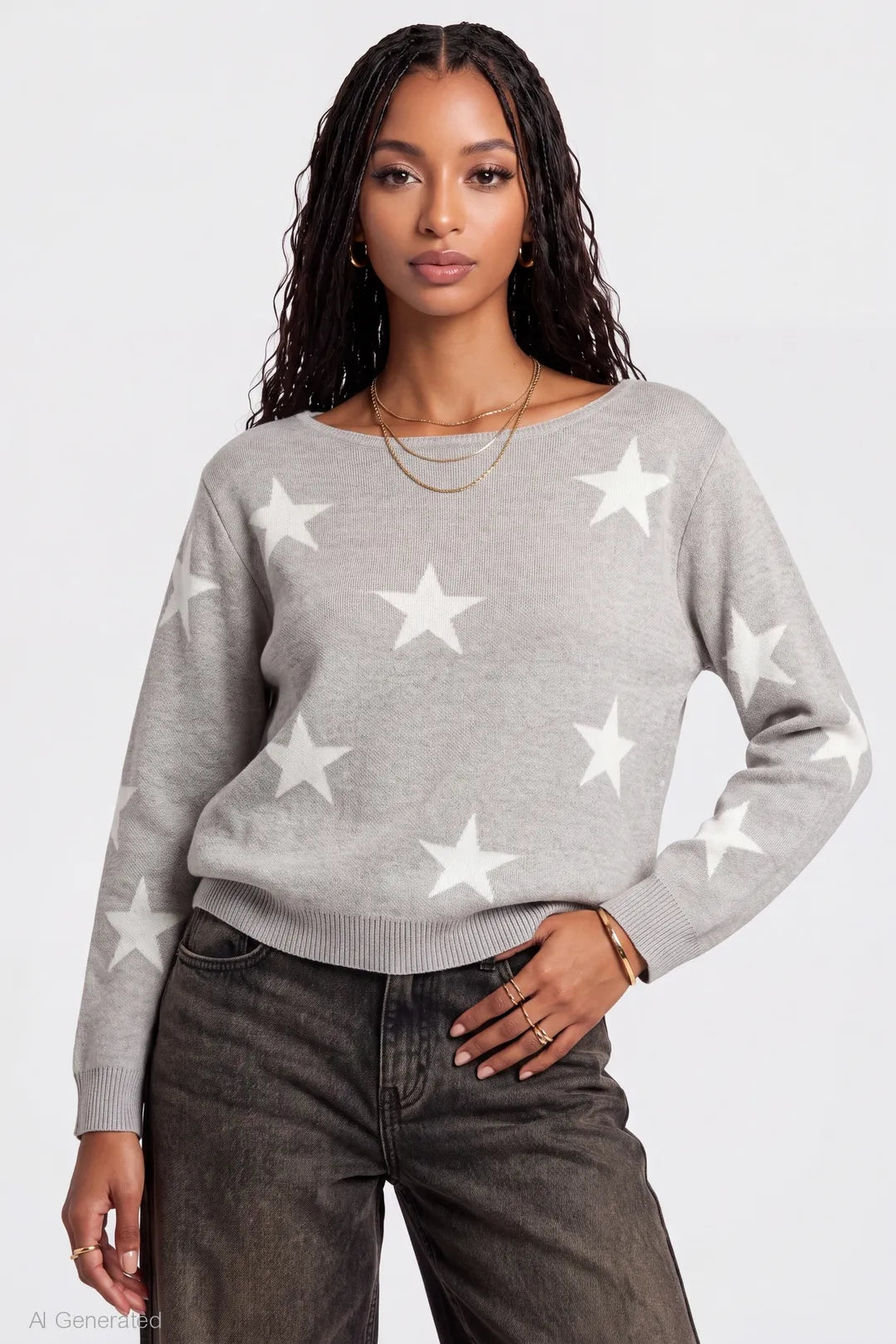 Star Boatneck Sweater - Heather Grey