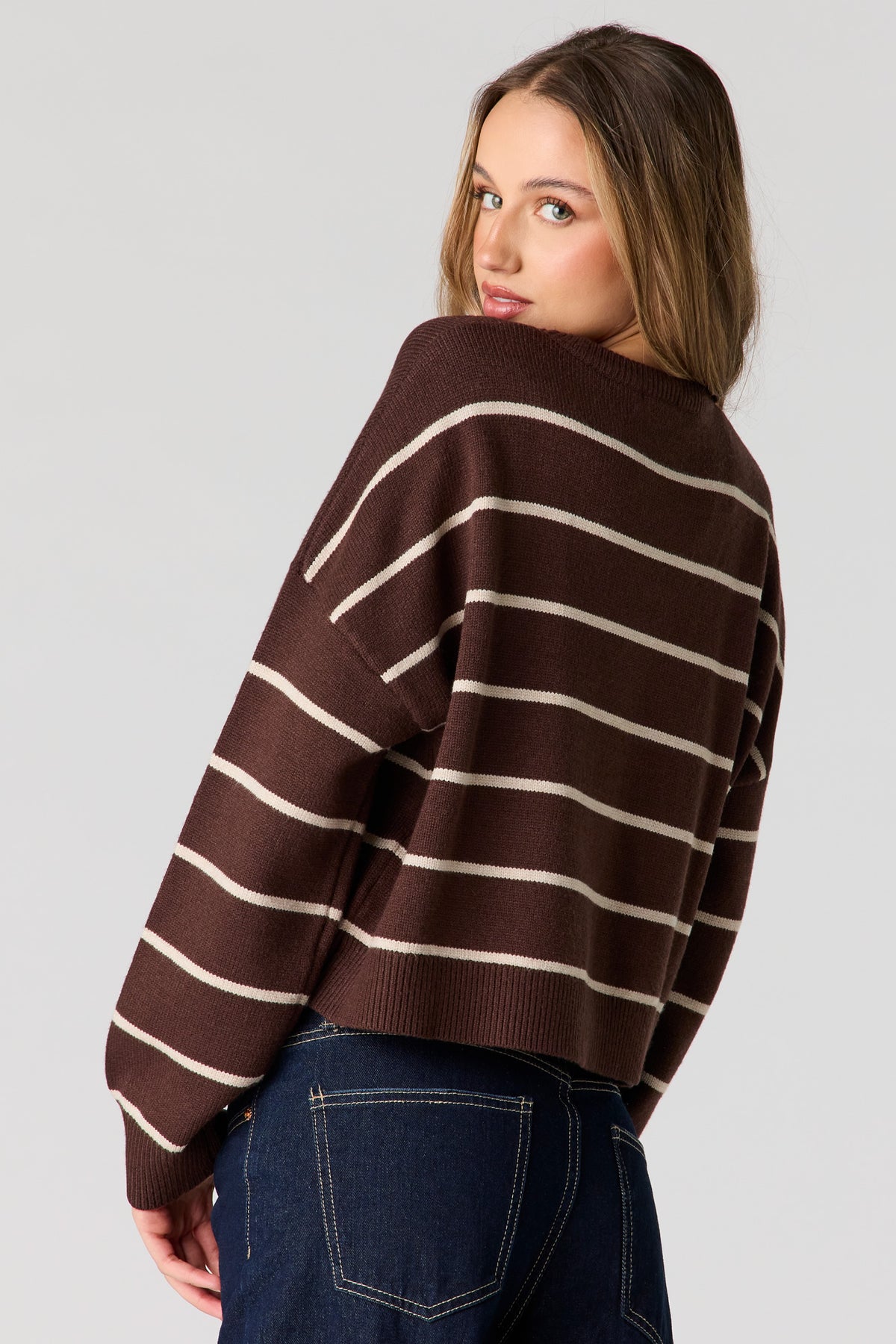 Alt View 2. Striped Sweater - Brown