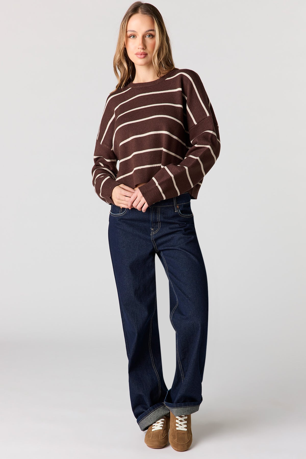 Alt View 3. Striped Sweater - Brown