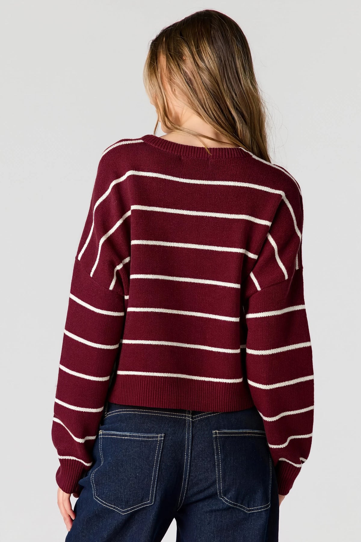 Alt View 2. Striped Sweater - Burgundy