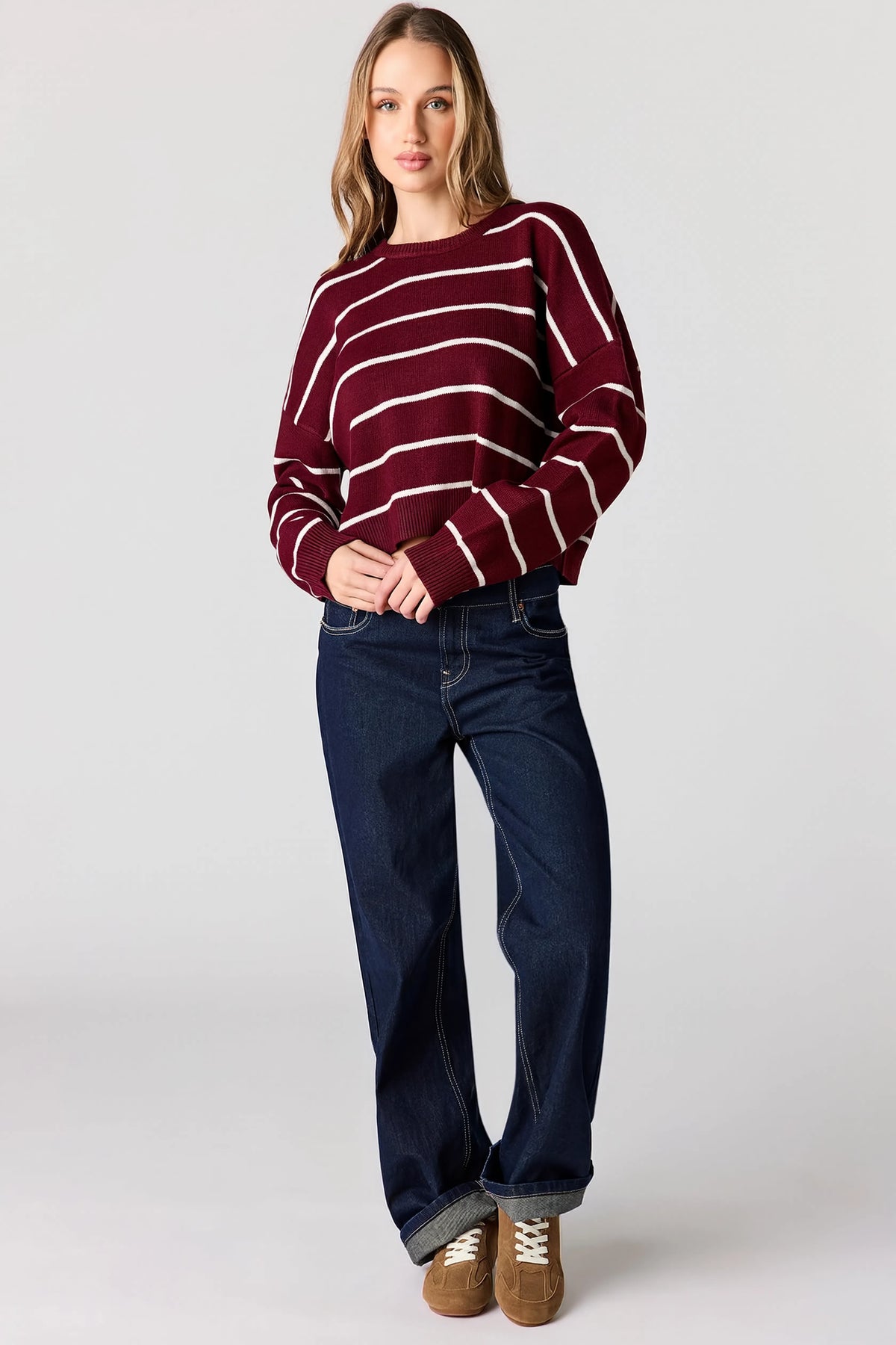 Alt View 3. Striped Sweater - Burgundy