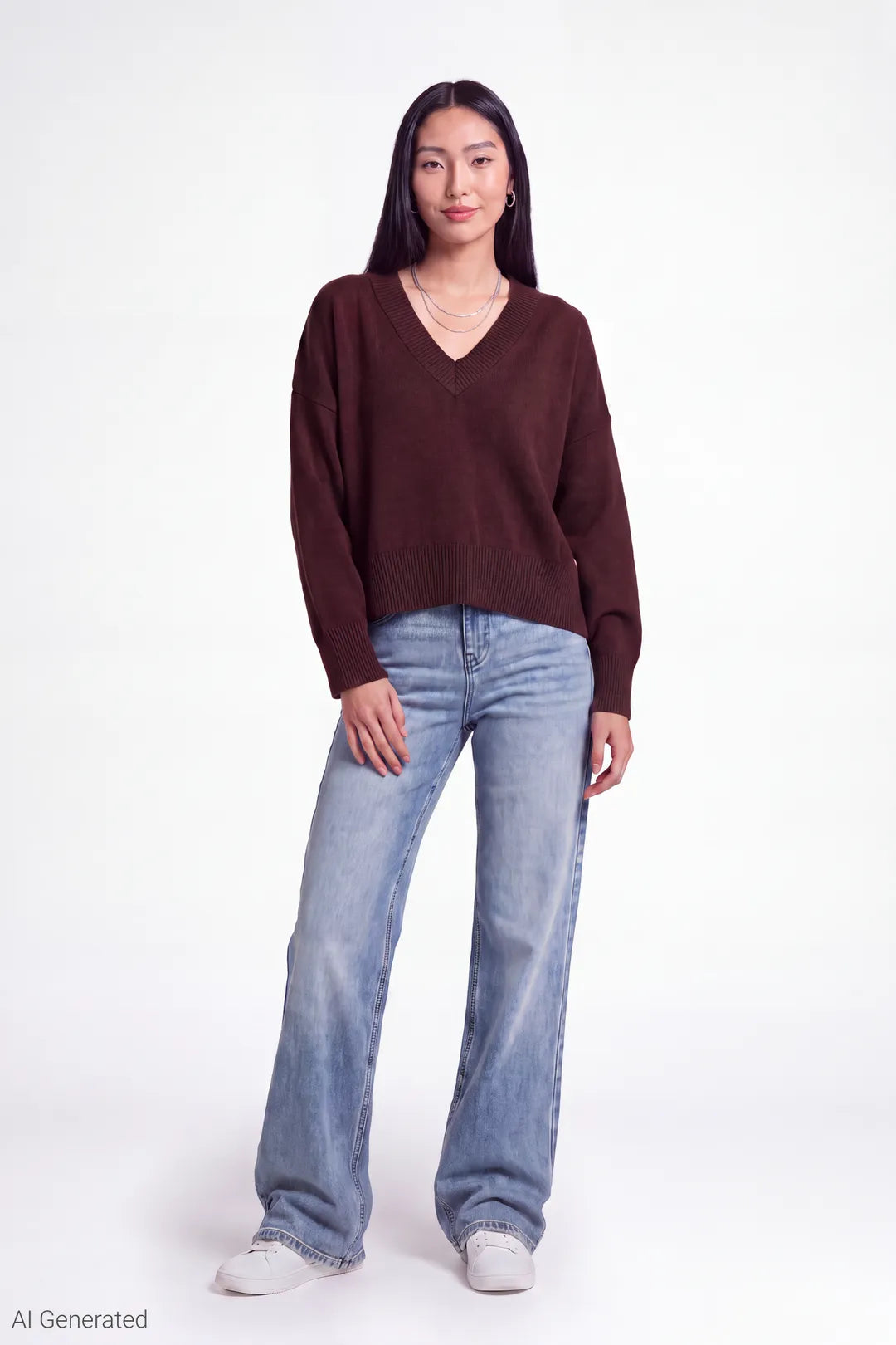 Alt View 2. V-Neck Sweater - Brown
