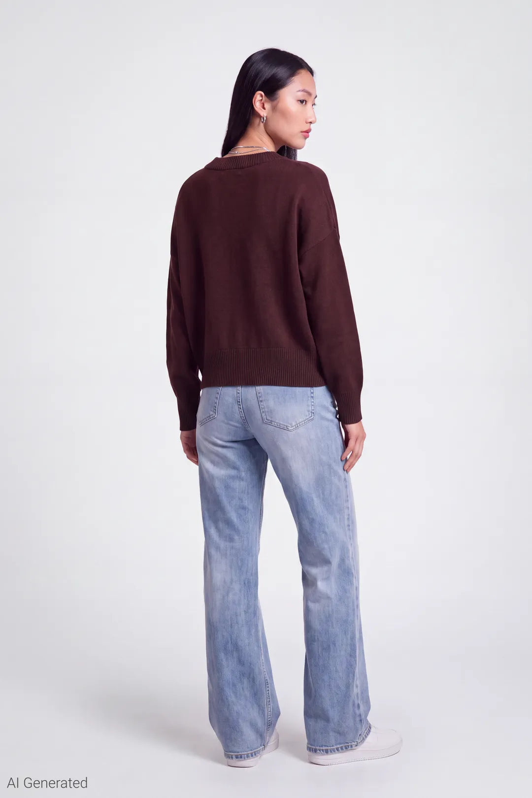 Alt View 3. V-Neck Sweater - Brown