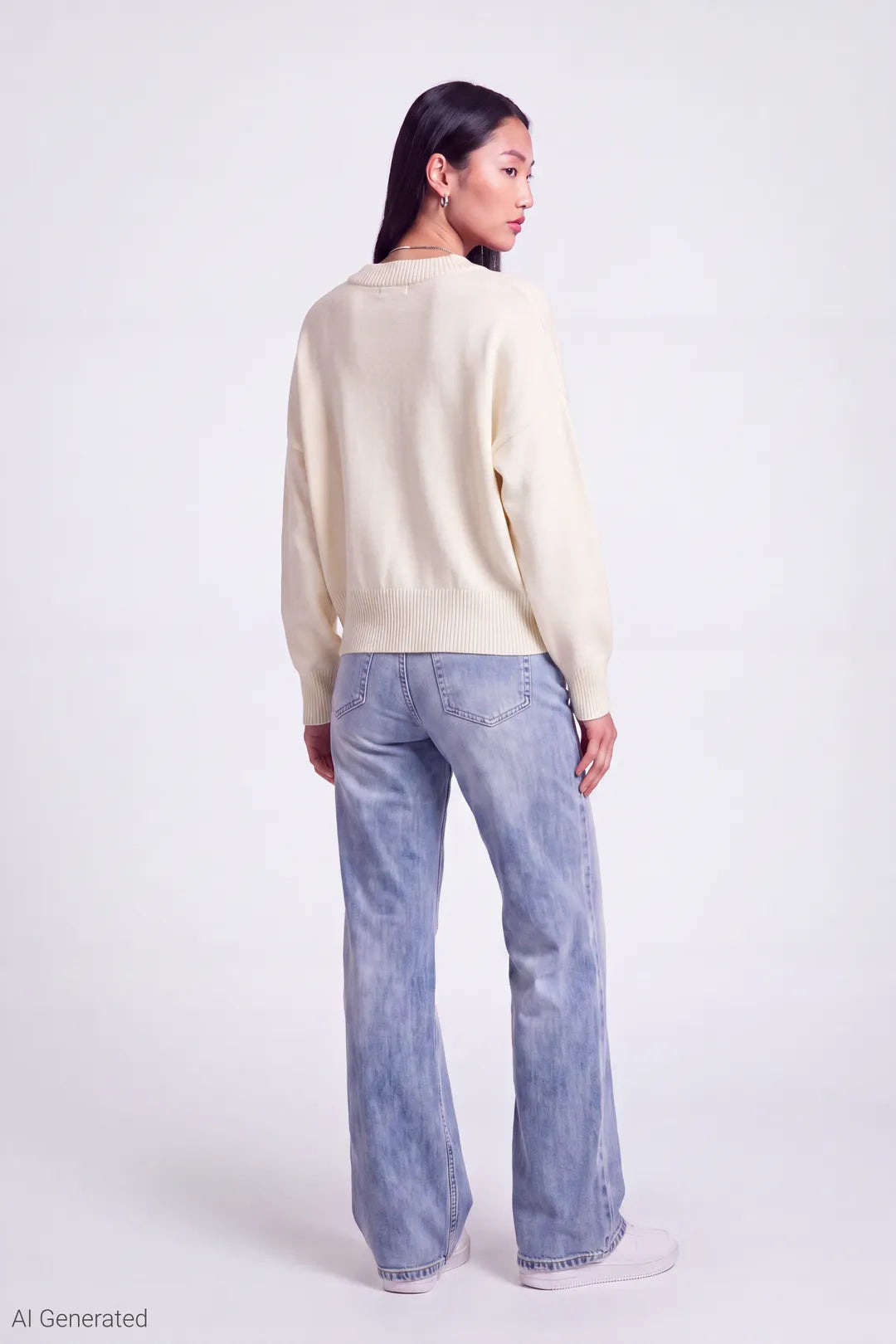 Alt View 3. V-Neck Sweater - Ivory