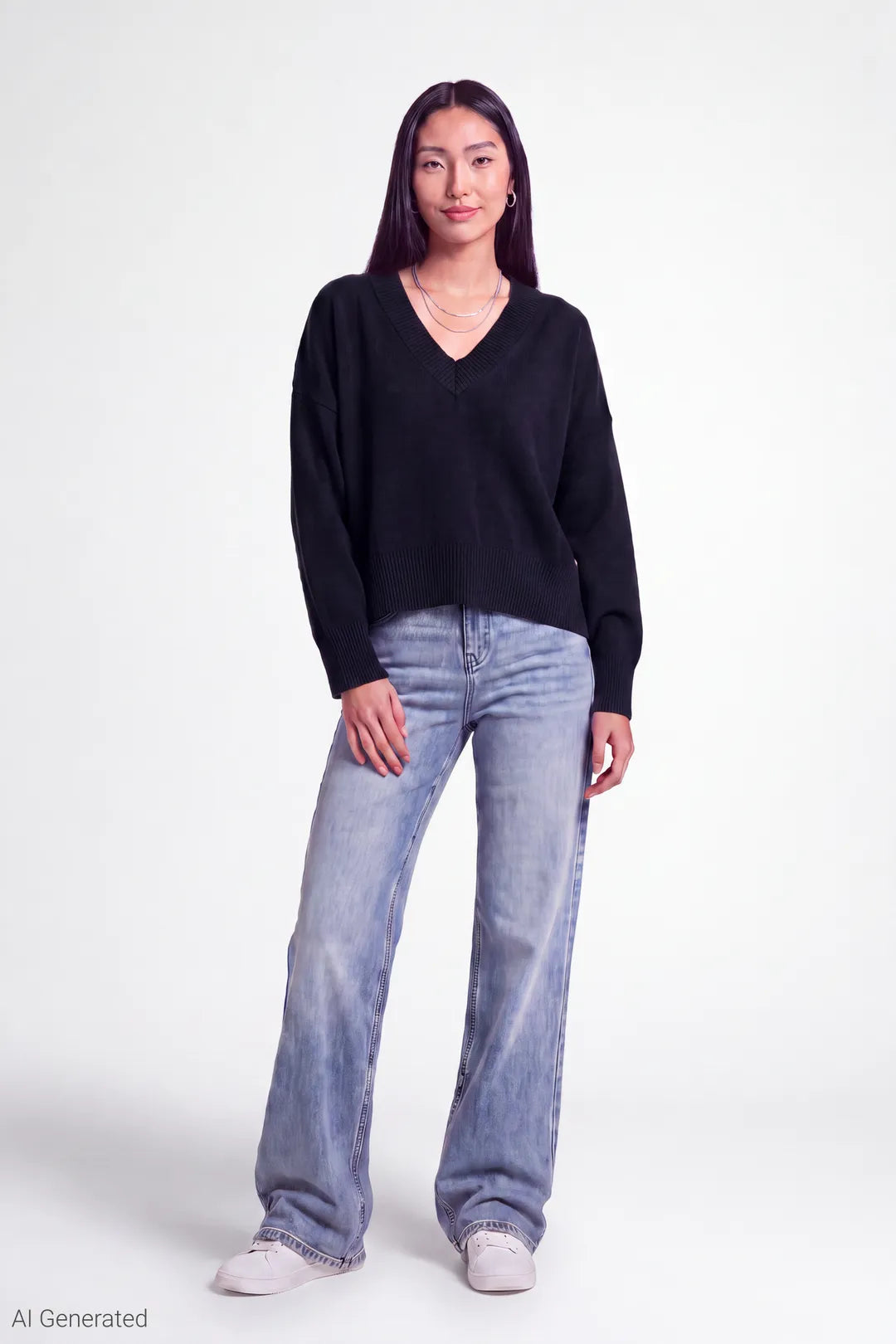 Alt View 2. V-Neck Sweater - Navy
