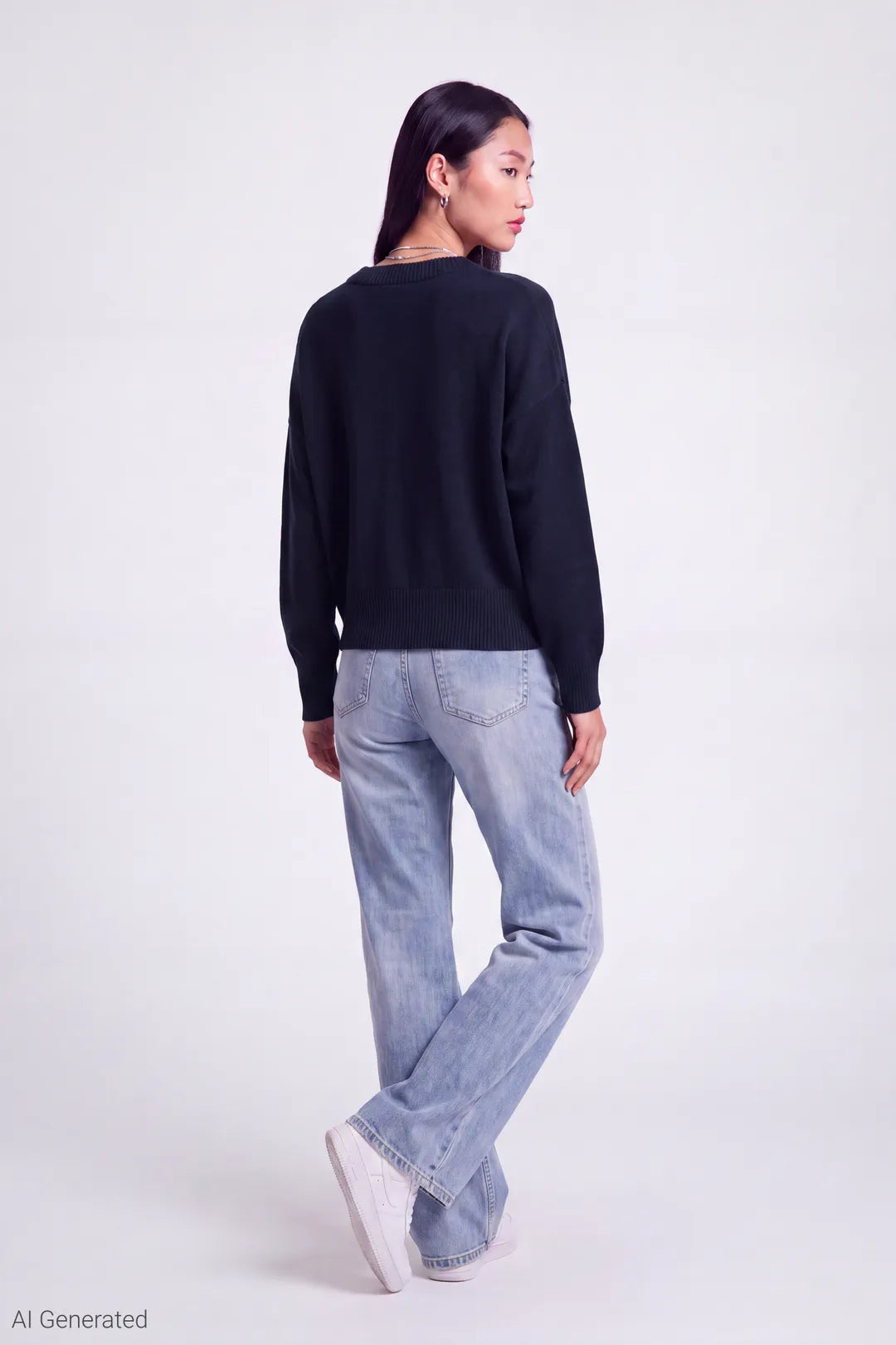 Alt View 3. V-Neck Sweater - Navy