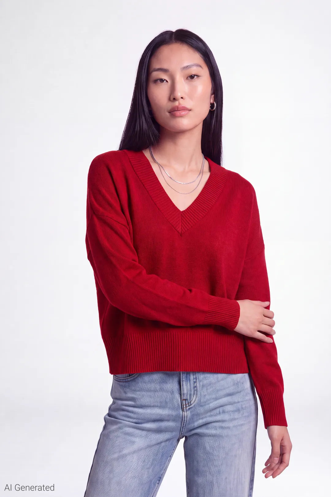 V-Neck Sweater - Red