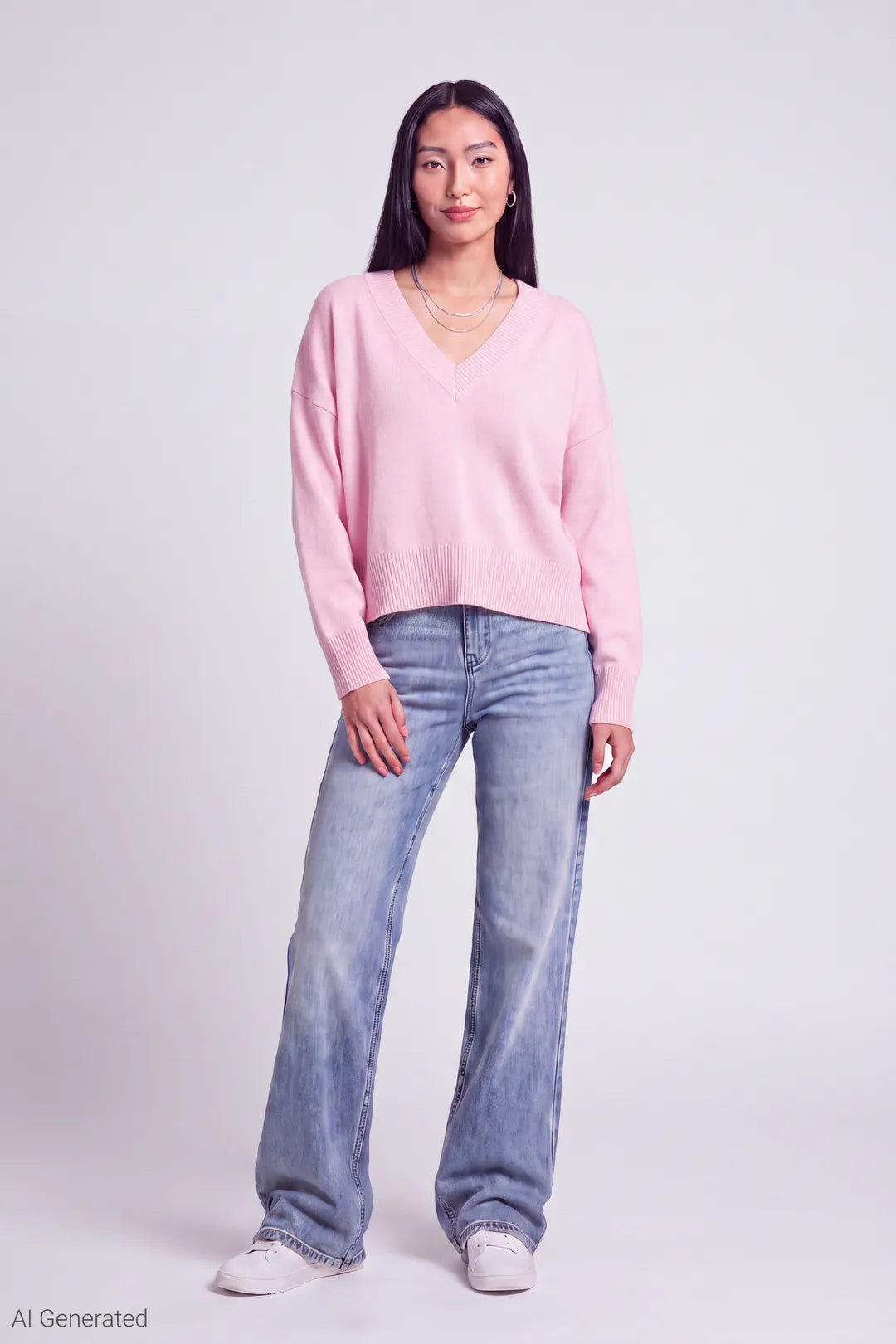 Alt View 2. V-Neck Sweater - Pink