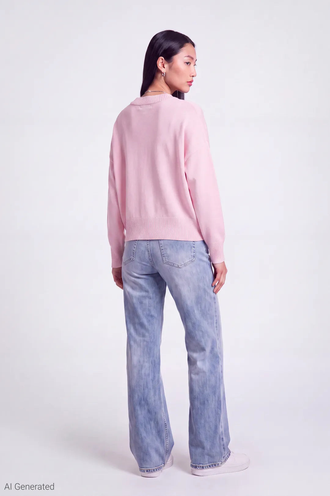 Alt View 3. V-Neck Sweater - Pink