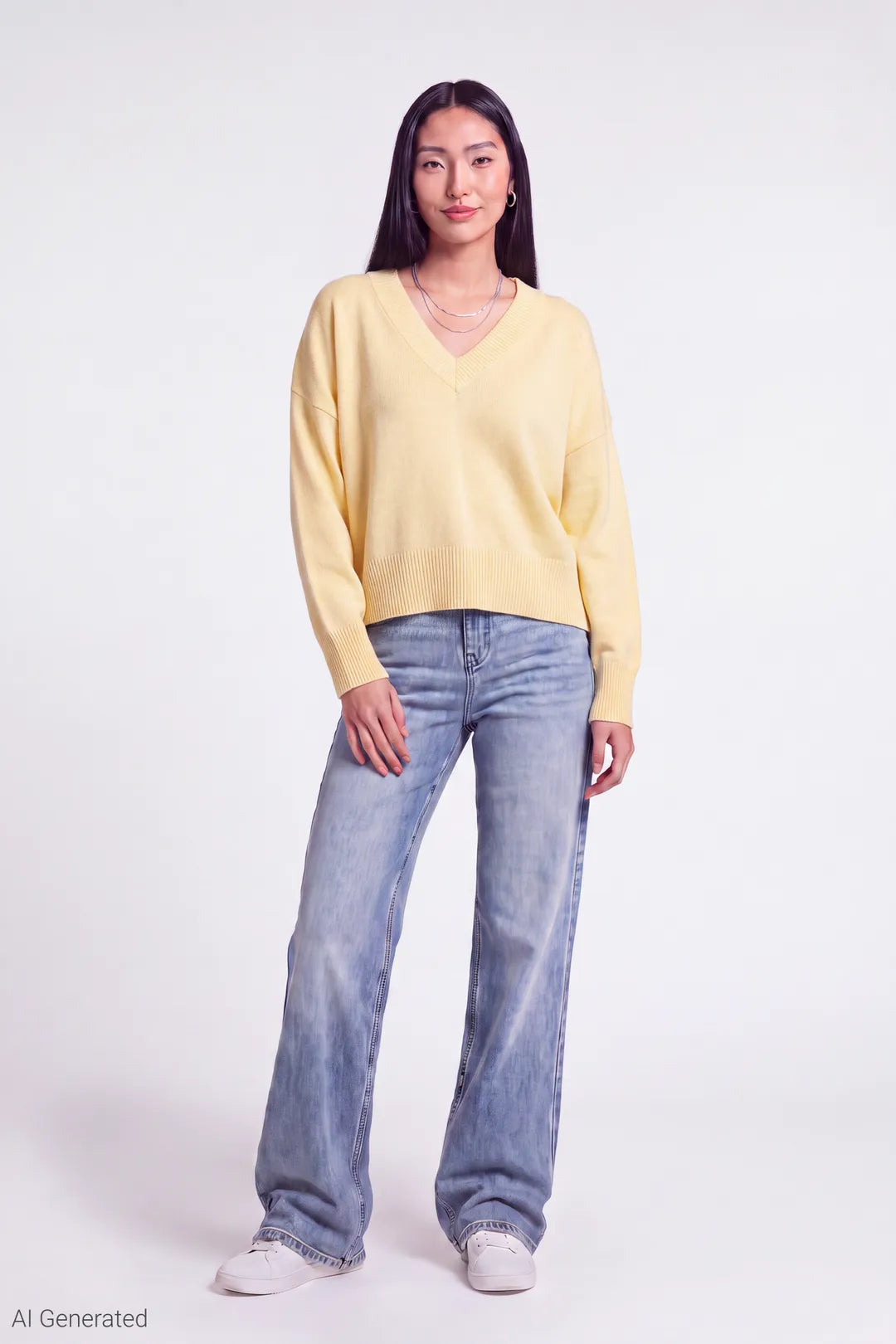 Alt View 2. V-Neck Sweater - Yellow