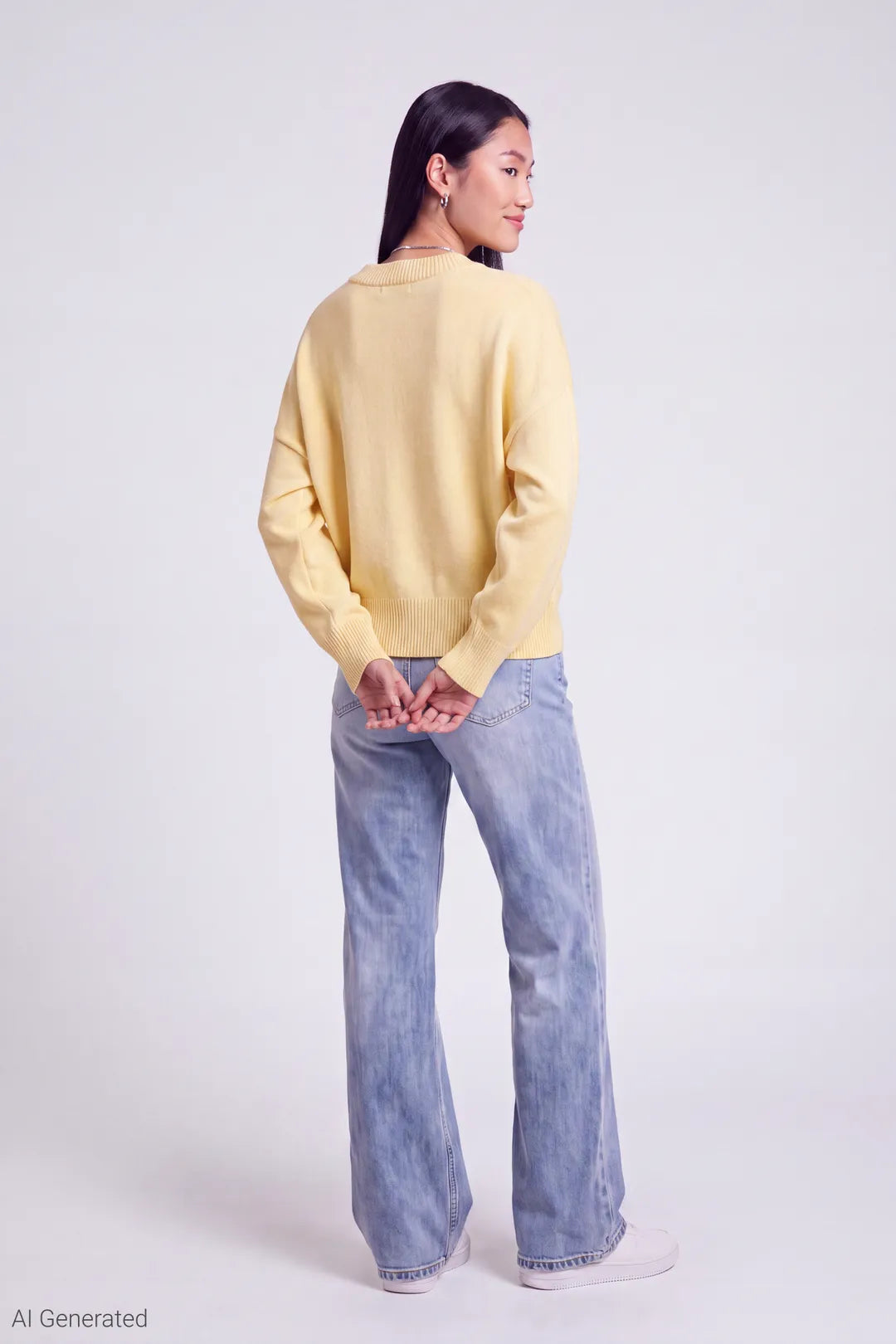 Alt View 3. V-Neck Sweater - Yellow