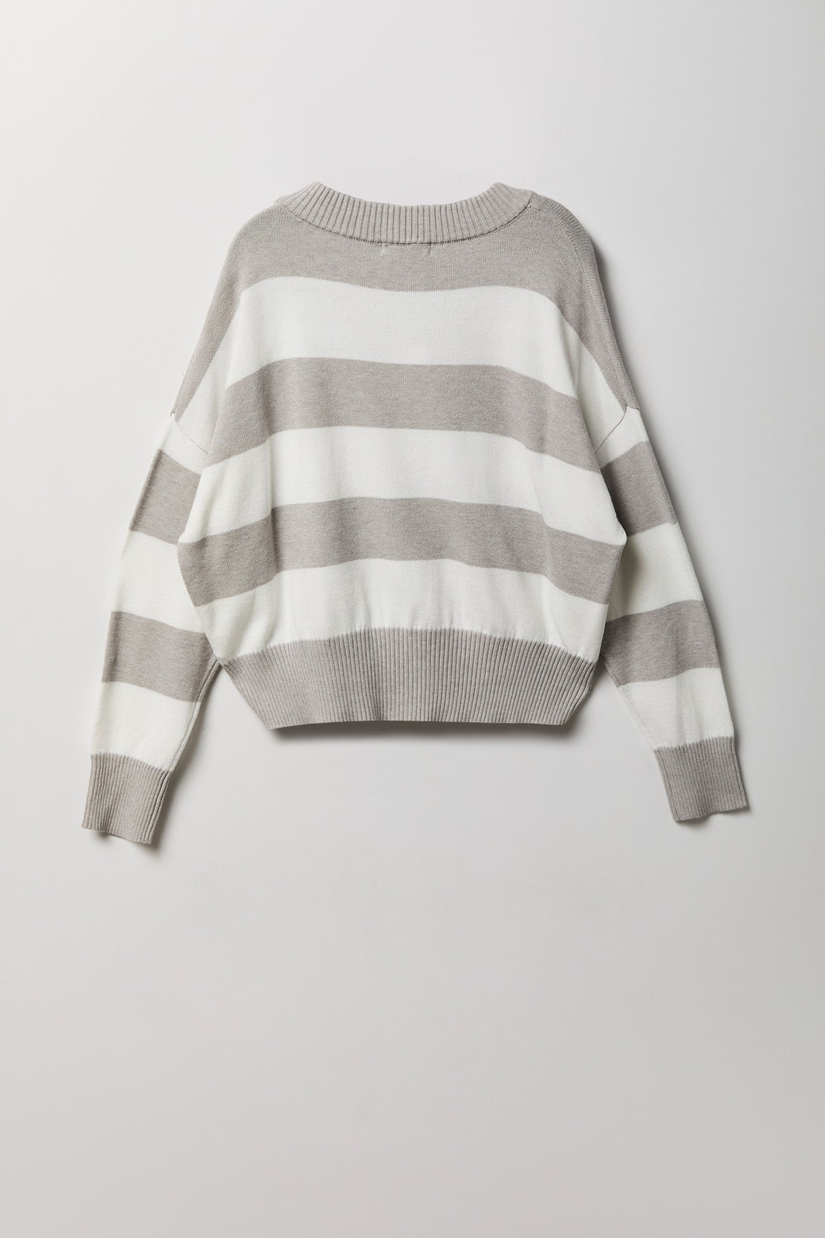 Alt View 2. Striped V-Neck Sweater - Heather Grey