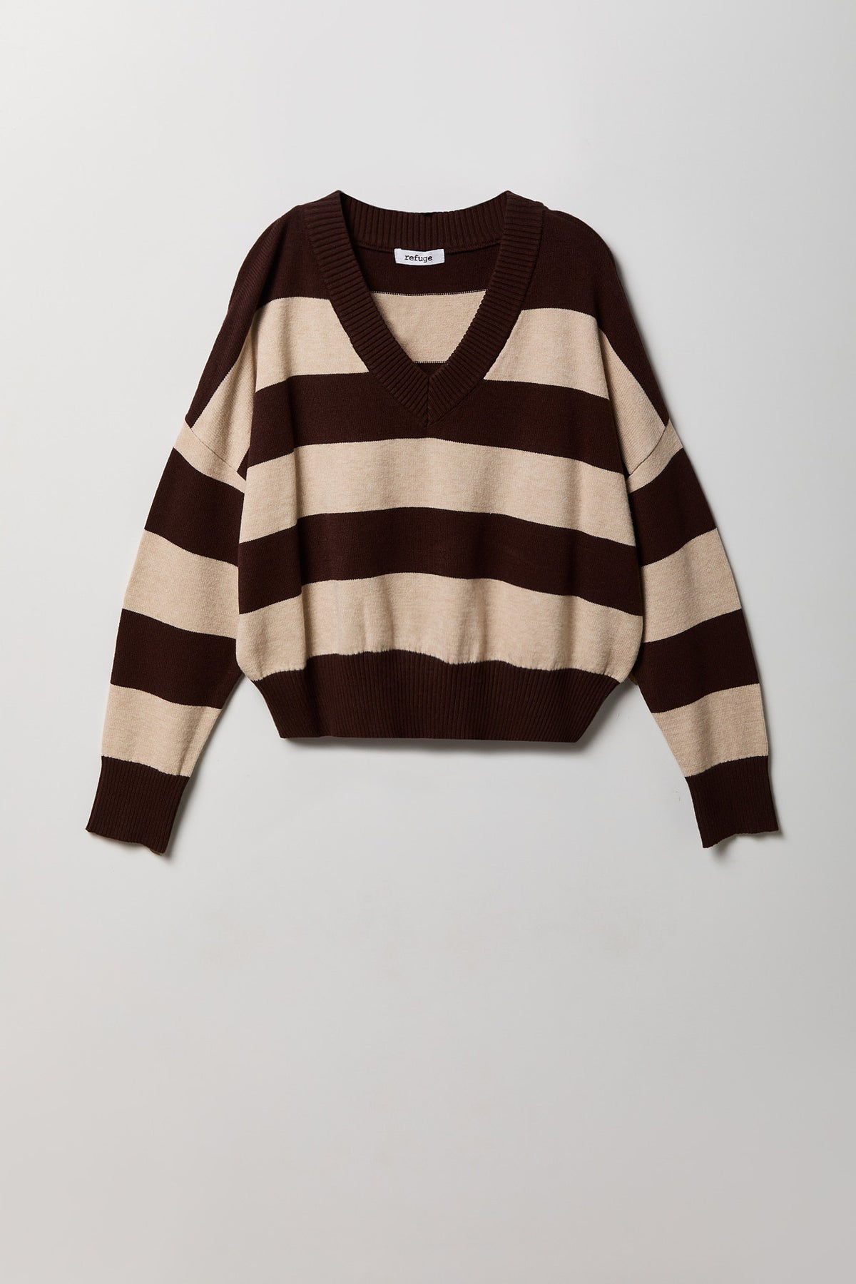 Striped V-Neck Sweater - Oatmeal