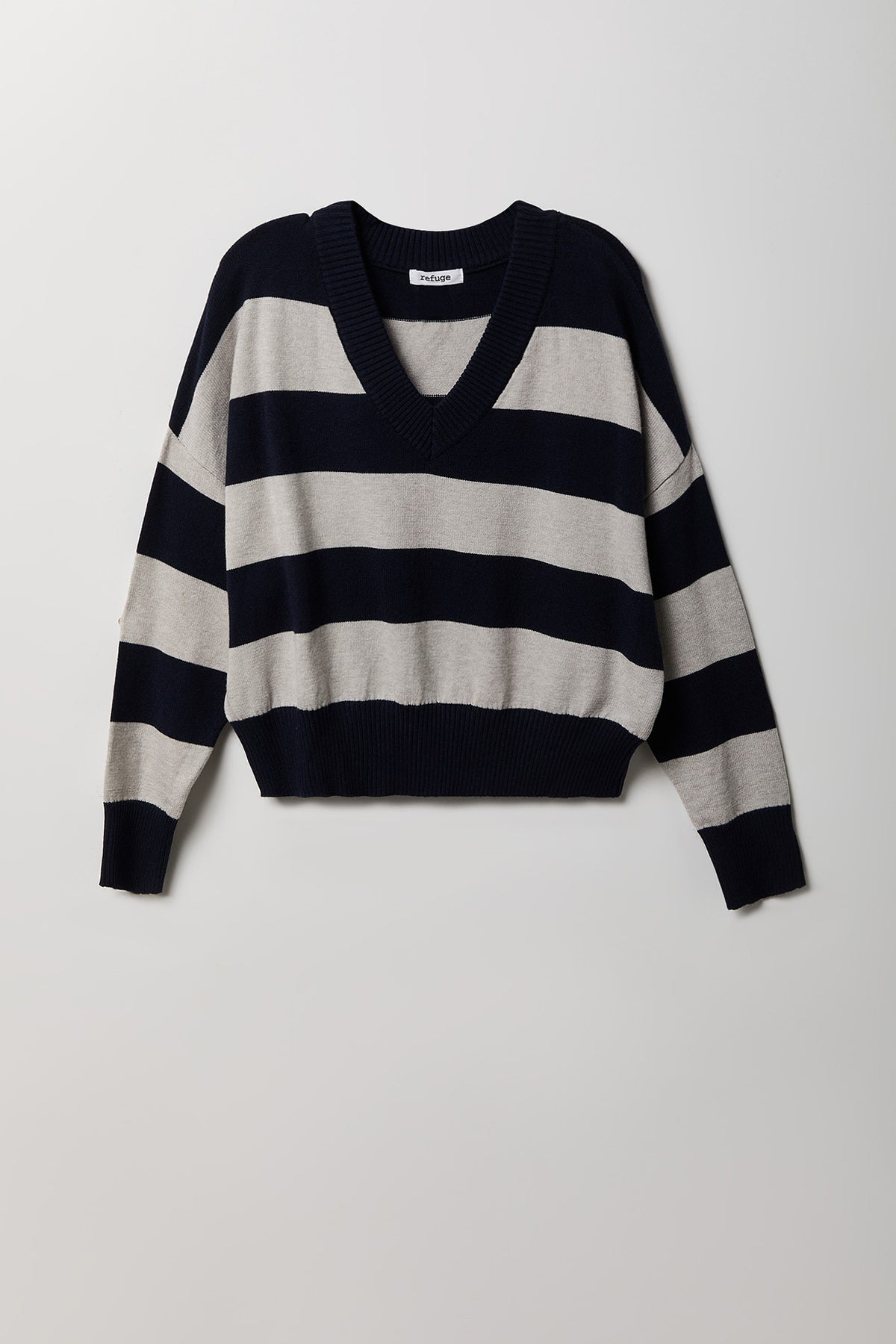 Striped V-Neck Sweater - Navy