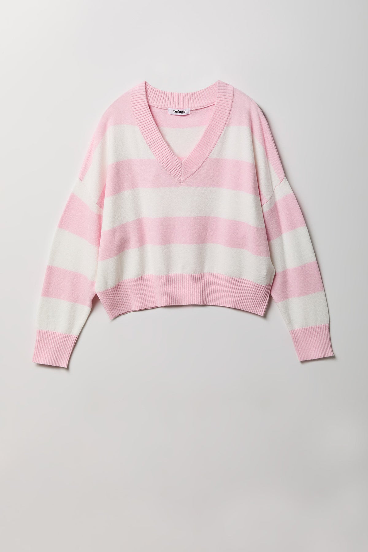 Striped V-Neck Sweater - Pink